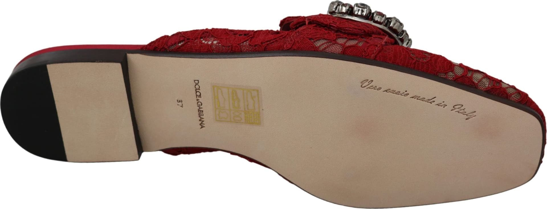 Dolce & Gabbana Red Lace Crystal Slide On Flats Shoes - 6