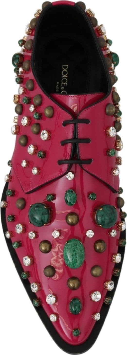 Dolce & Gabbana Pink Leather Crystals Dress Broque Shoes - 2