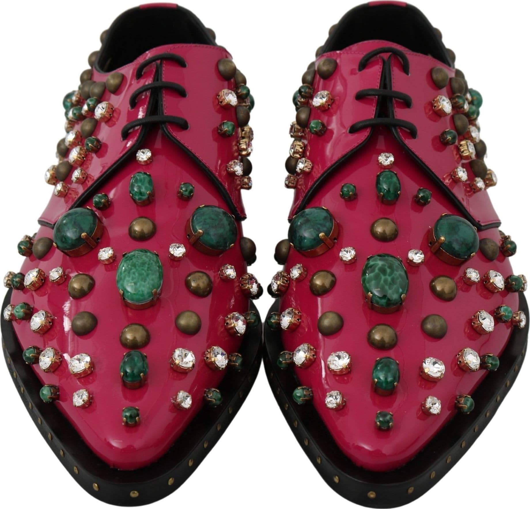 Dolce & Gabbana Pink Leather Crystals Dress Broque Shoes - 3