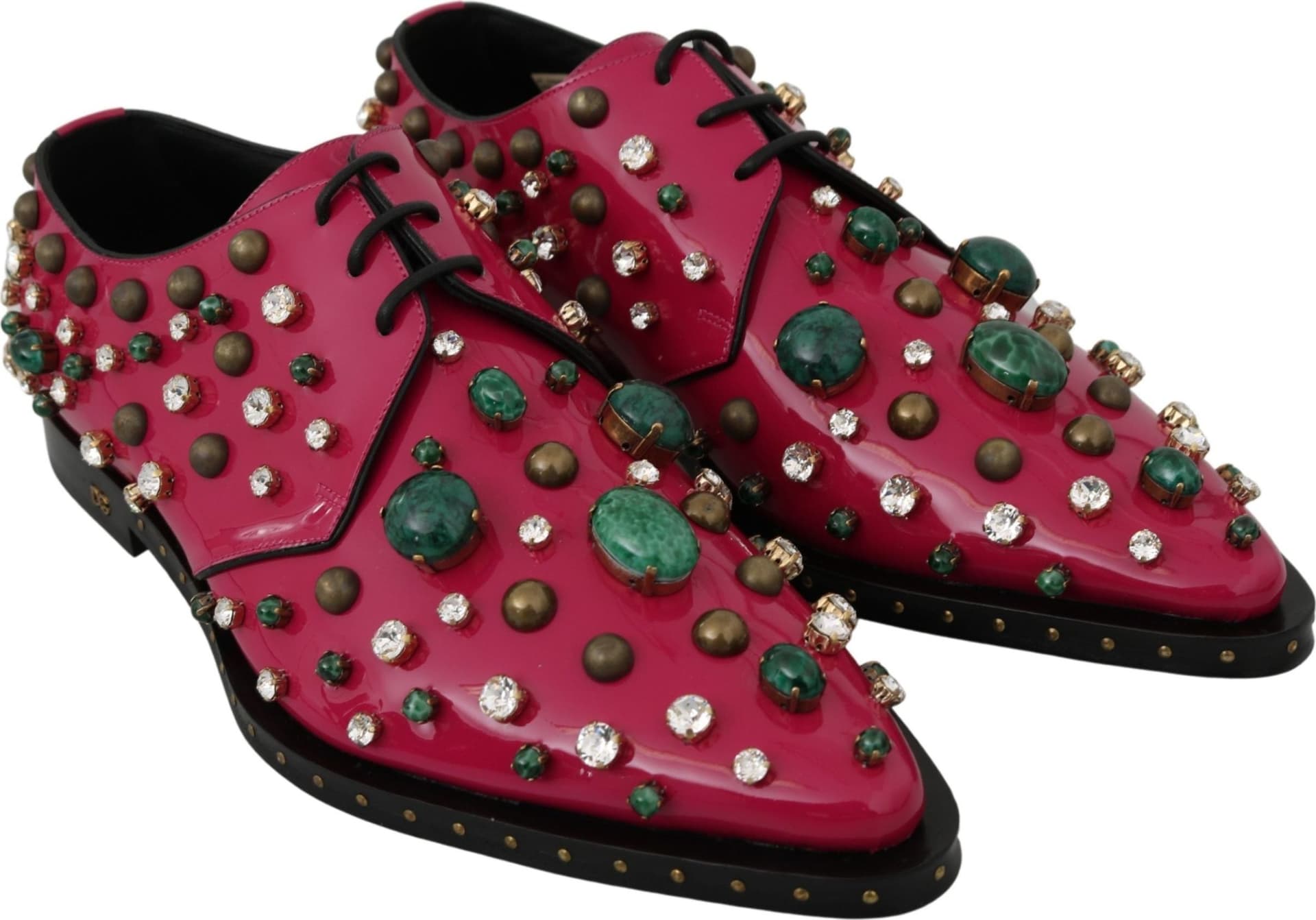 Dolce & Gabbana Pink Leather Crystals Dress Broque Shoes - 4