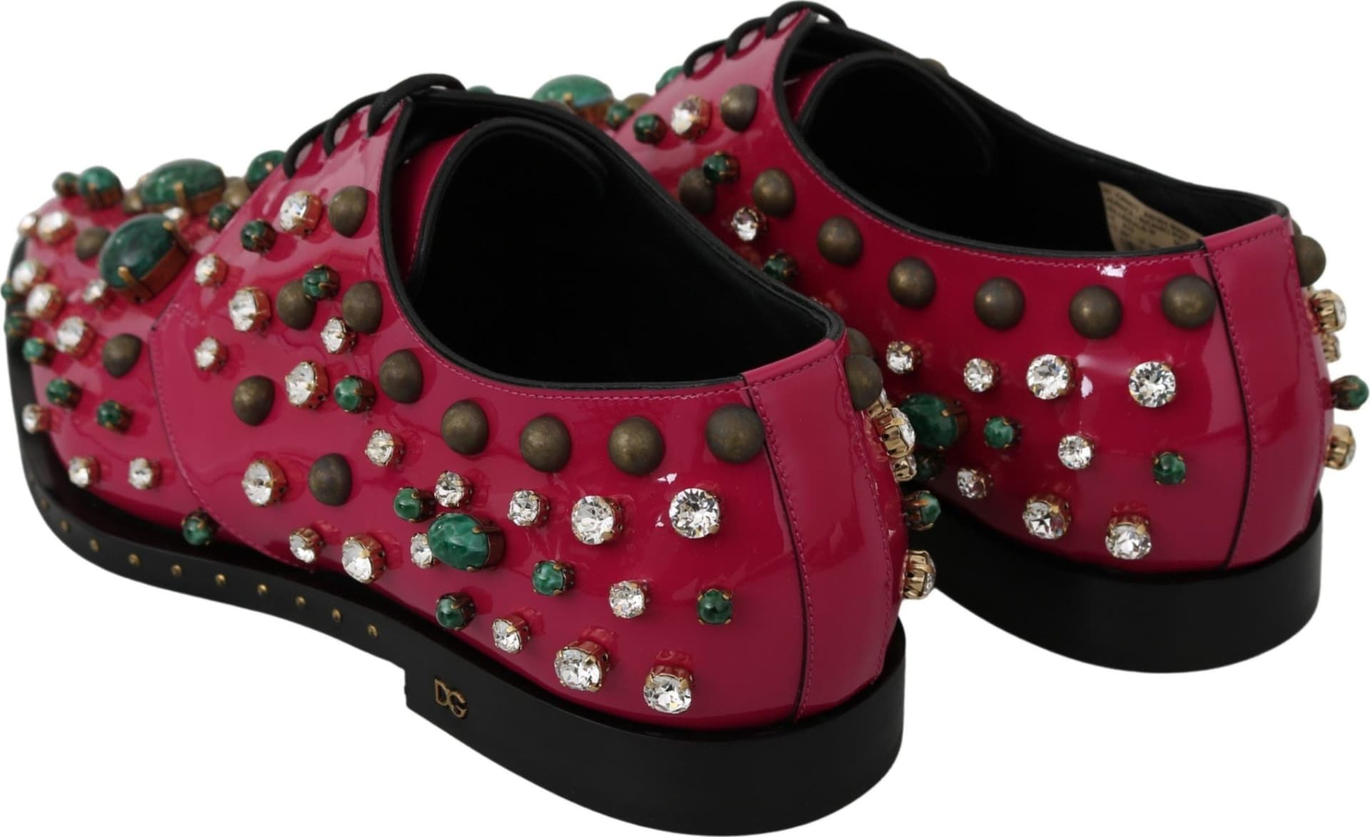 Dolce & Gabbana Pink Leather Crystals Dress Broque Shoes - 5