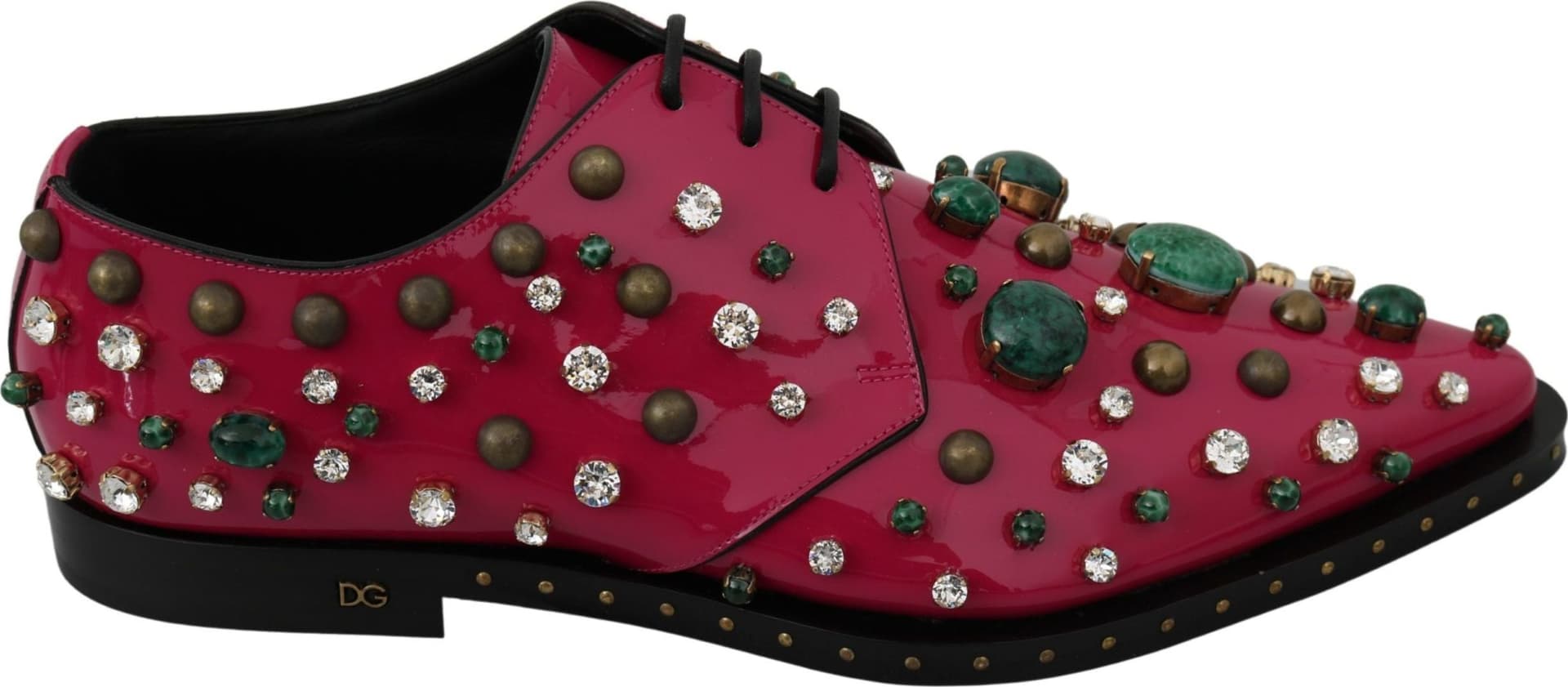 Dolce & Gabbana Pink Leather Crystals Dress Broque Shoes - 6
