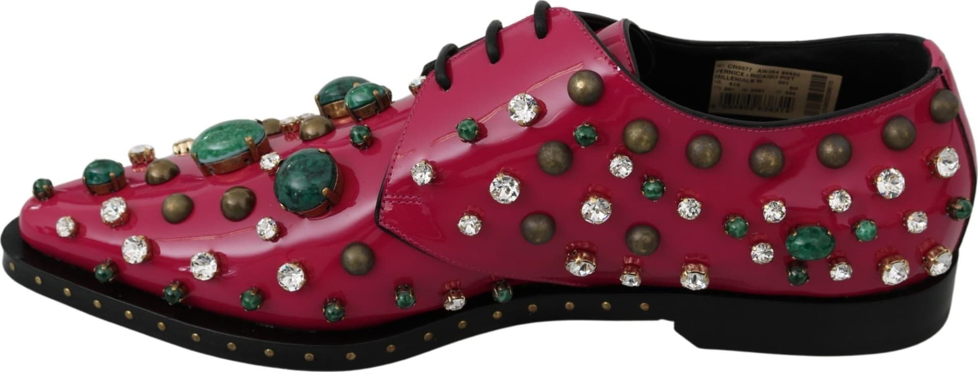 Dolce & Gabbana Pink Leather Crystals Dress Broque Shoes - 7