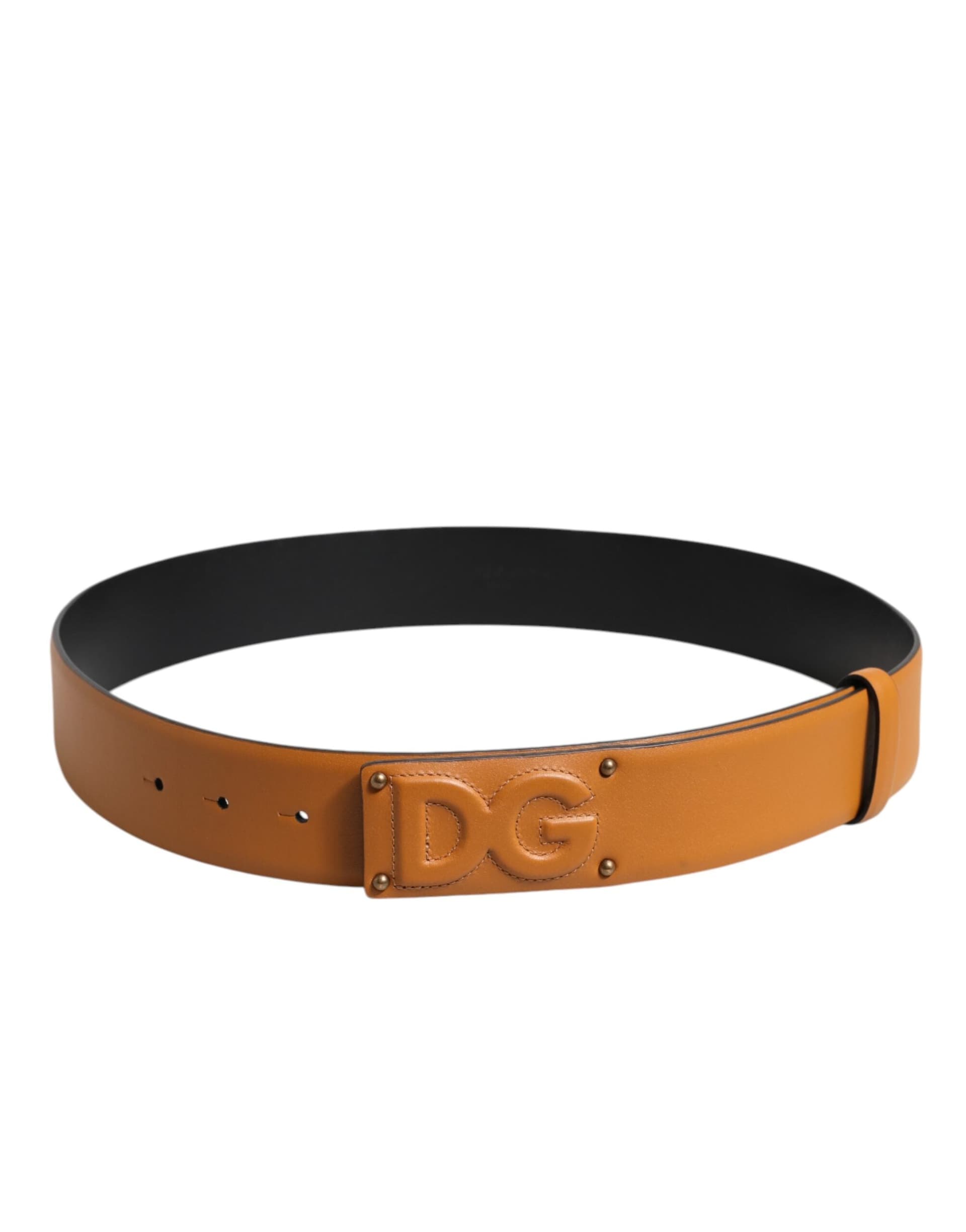 Dolce & Gabbana Brown Leather Buckle DG Logo Embossed Belt - 3