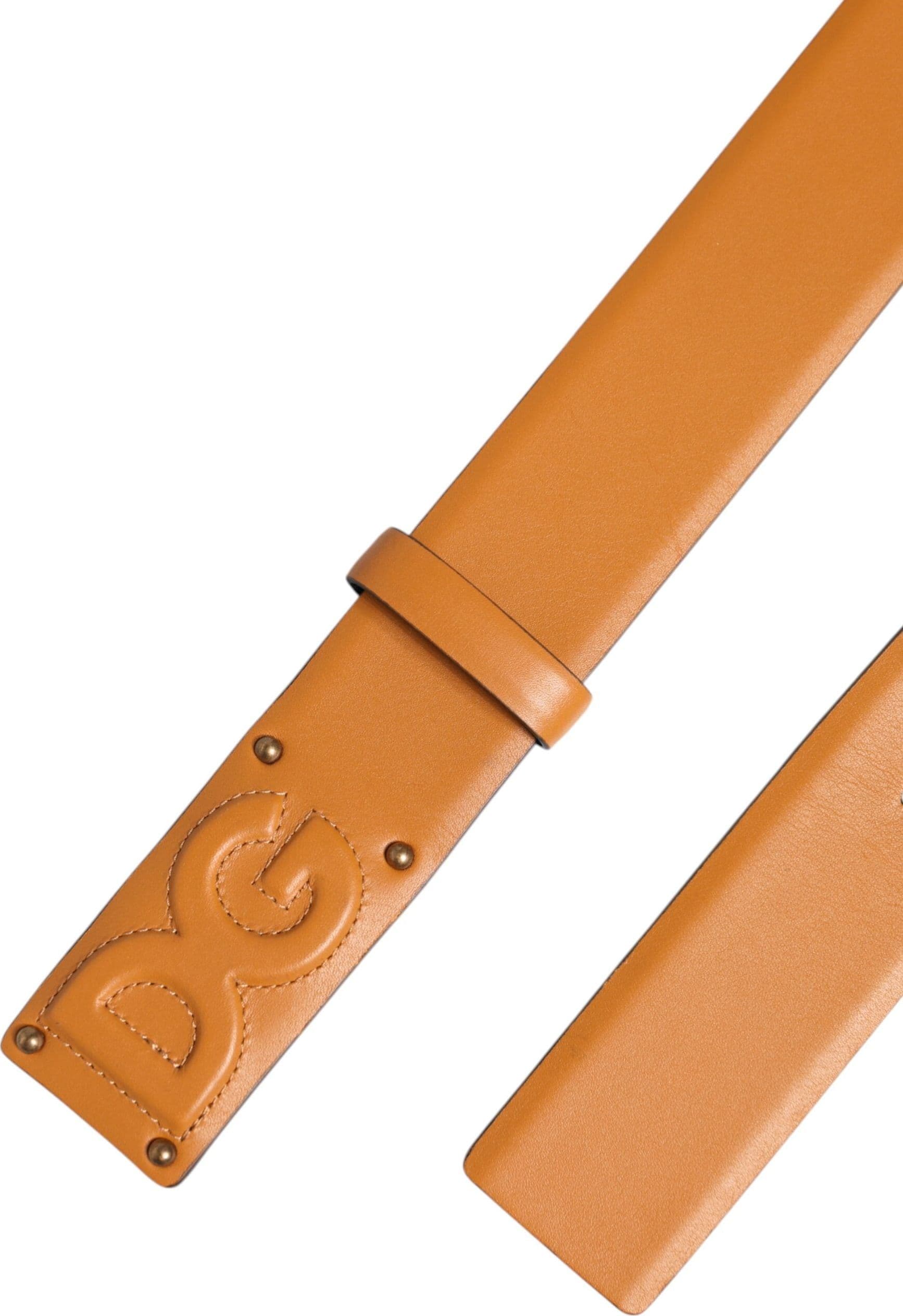 Dolce & Gabbana Brown Leather Buckle DG Logo Embossed Belt - 7