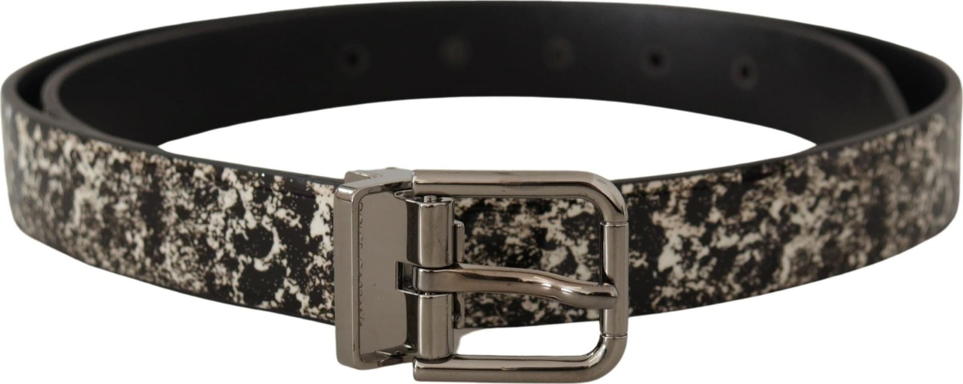 Dolce & Gabbana Black Marble Print Leather Silver Logo Buckle Belt - 2
