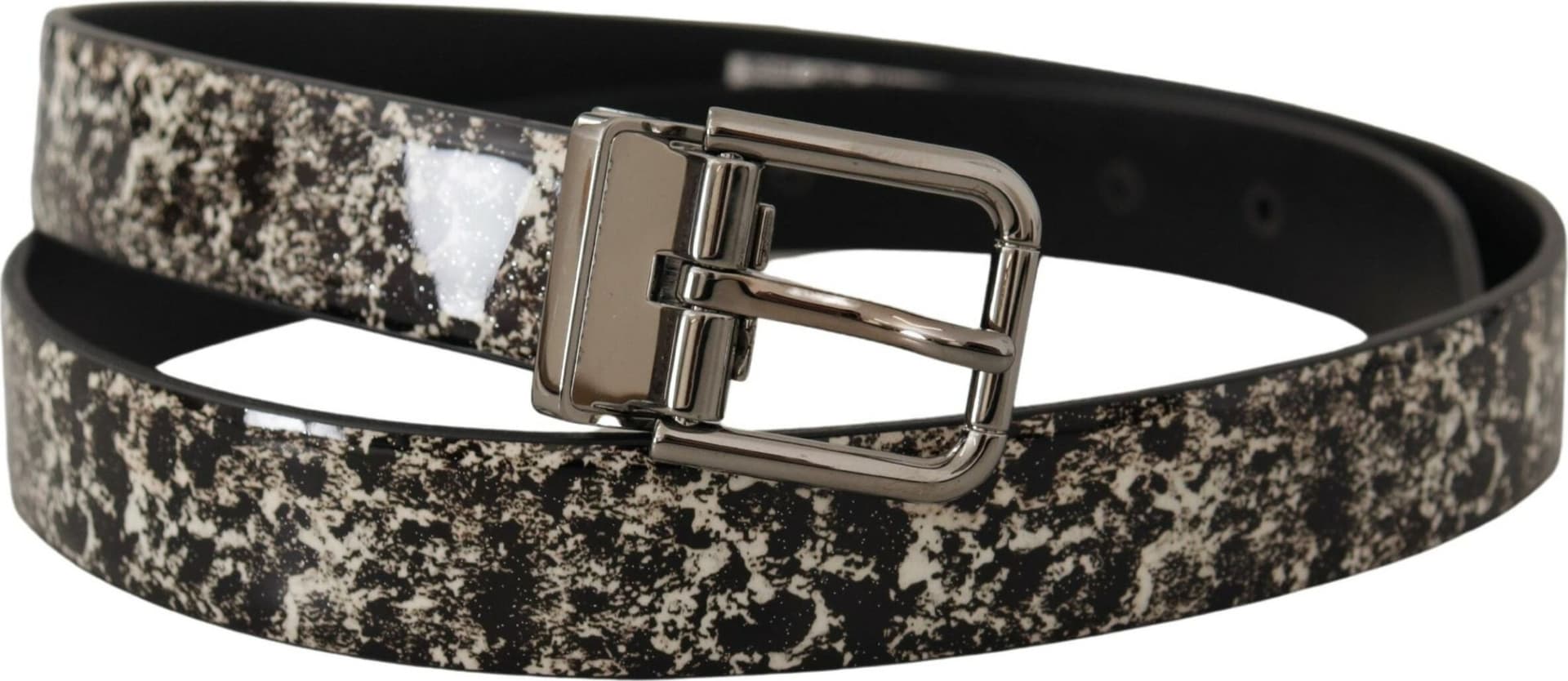 Dolce & Gabbana Black Marble Print Leather Silver Logo Buckle Belt - 3