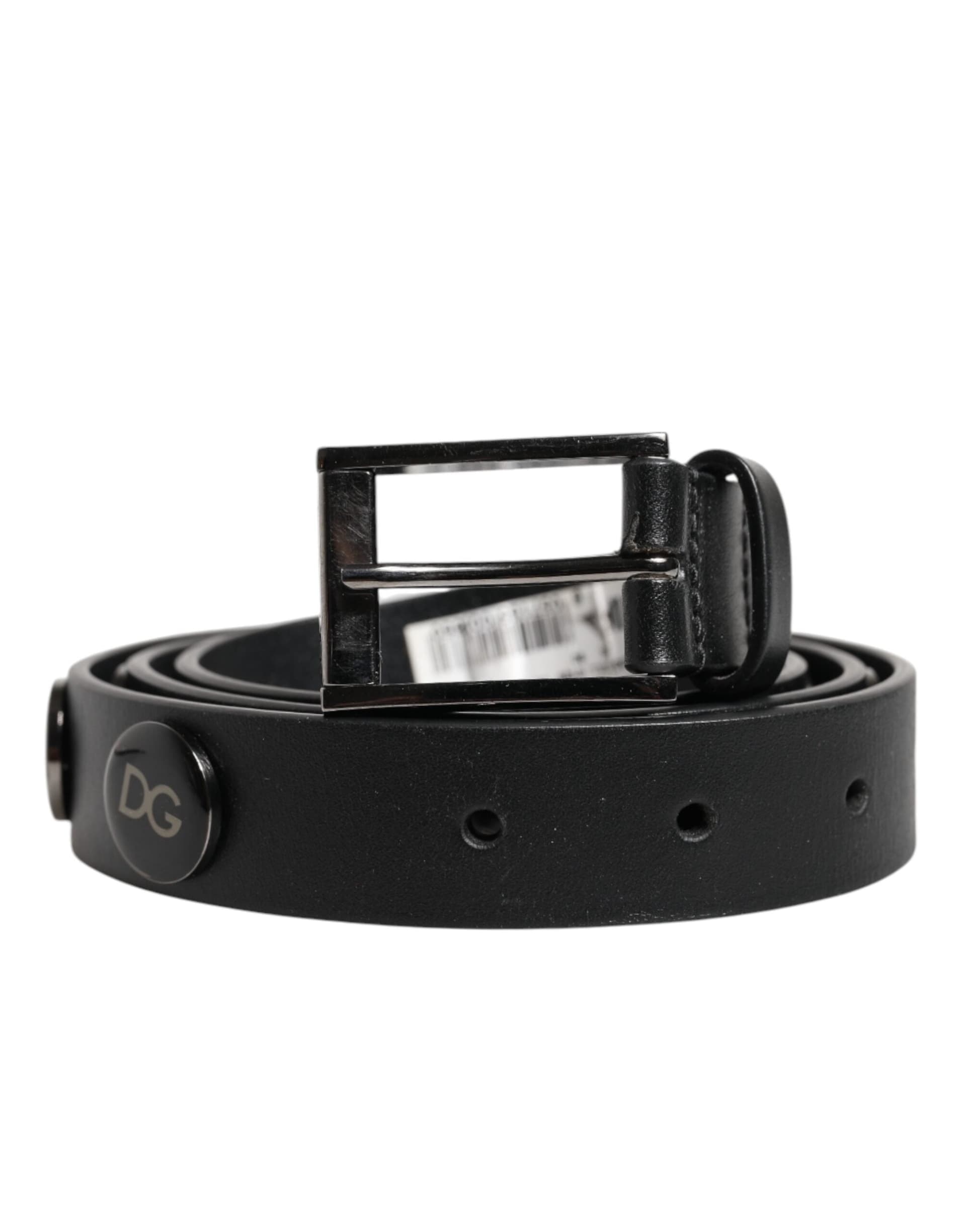 Dolce & Gabbana Black Luxury Leather DG Studs Buckle Belt - 2
