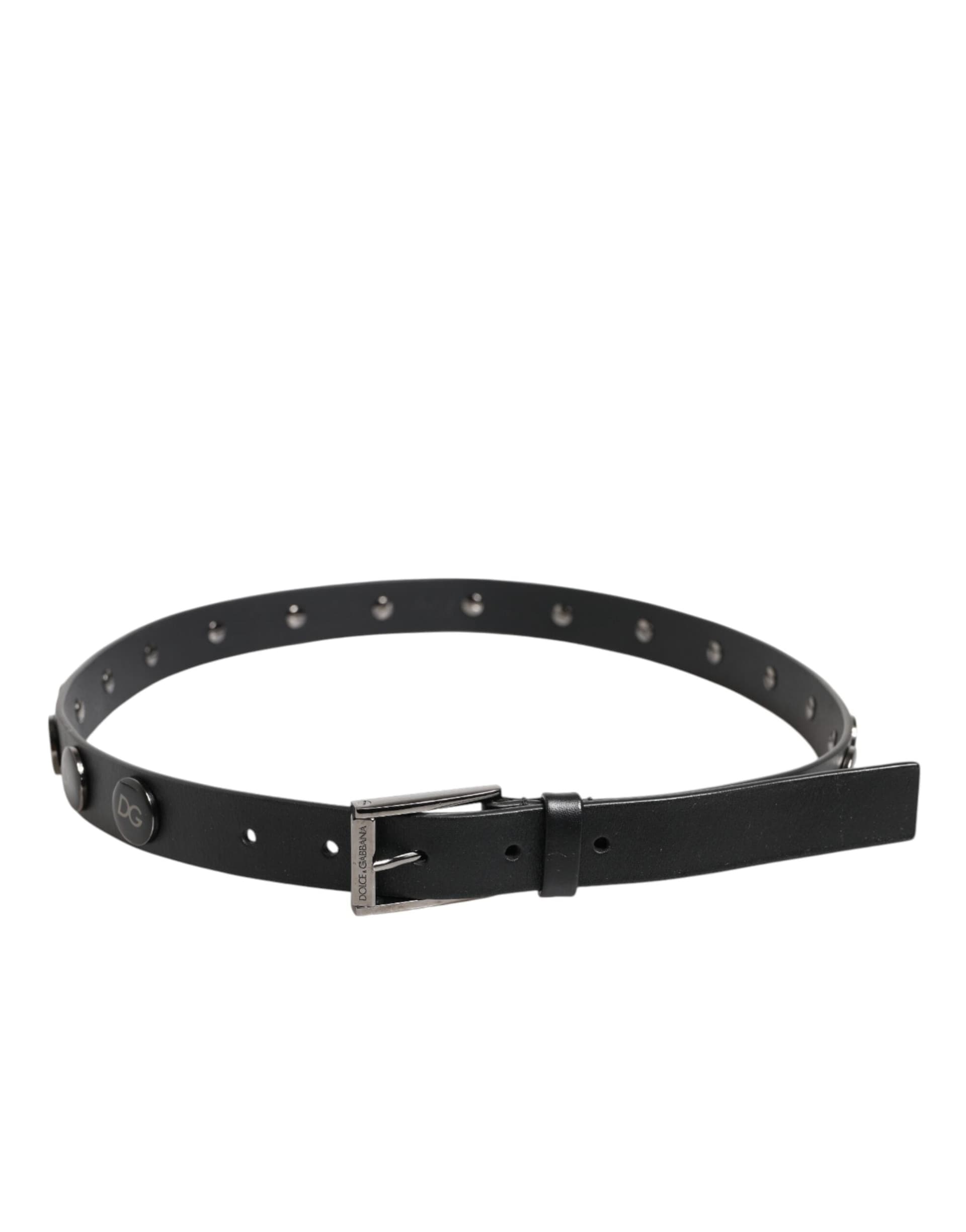 Dolce & Gabbana Black Luxury Leather DG Studs Buckle Belt - 3