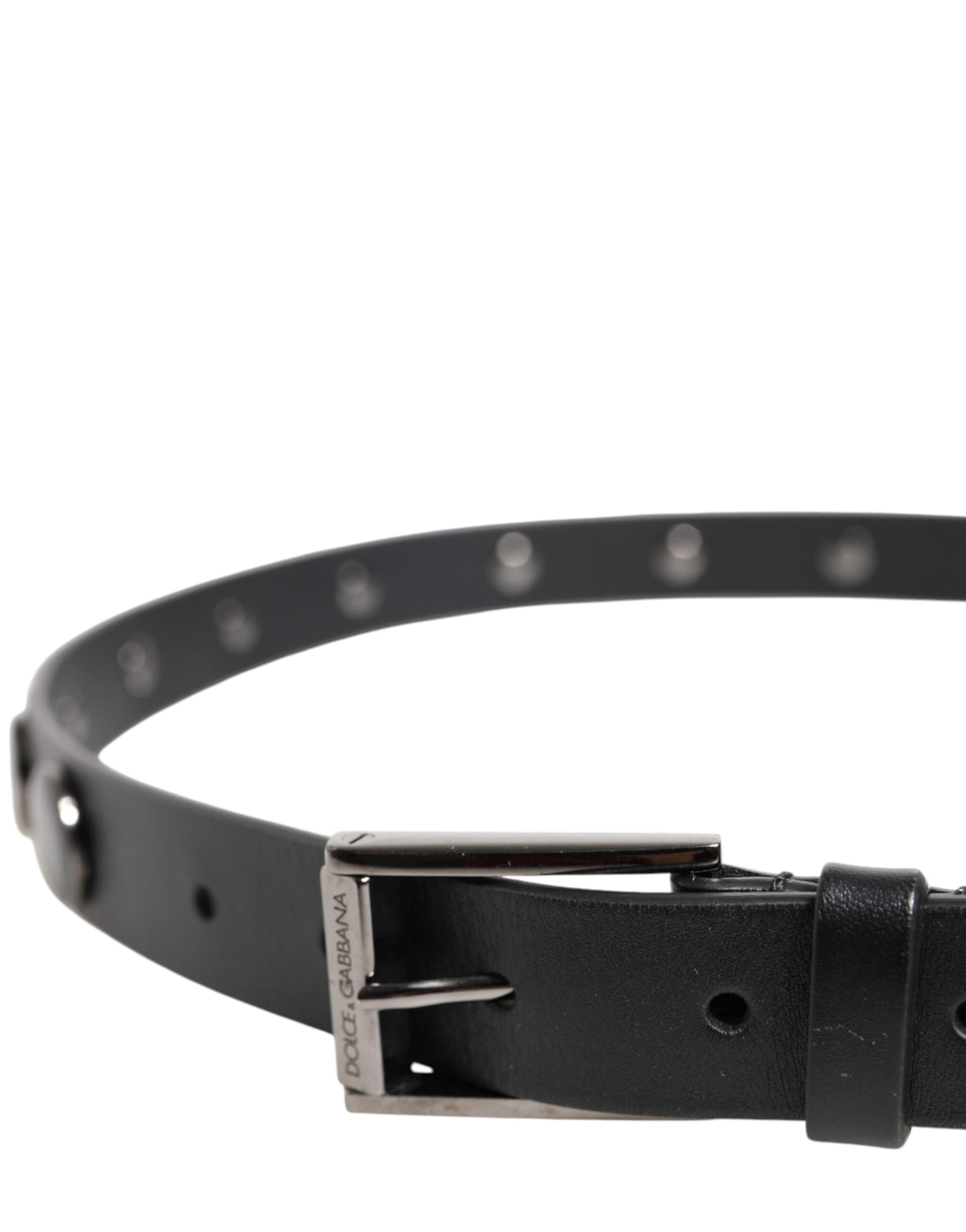 Dolce & Gabbana Black Luxury Leather DG Studs Buckle Belt - 4