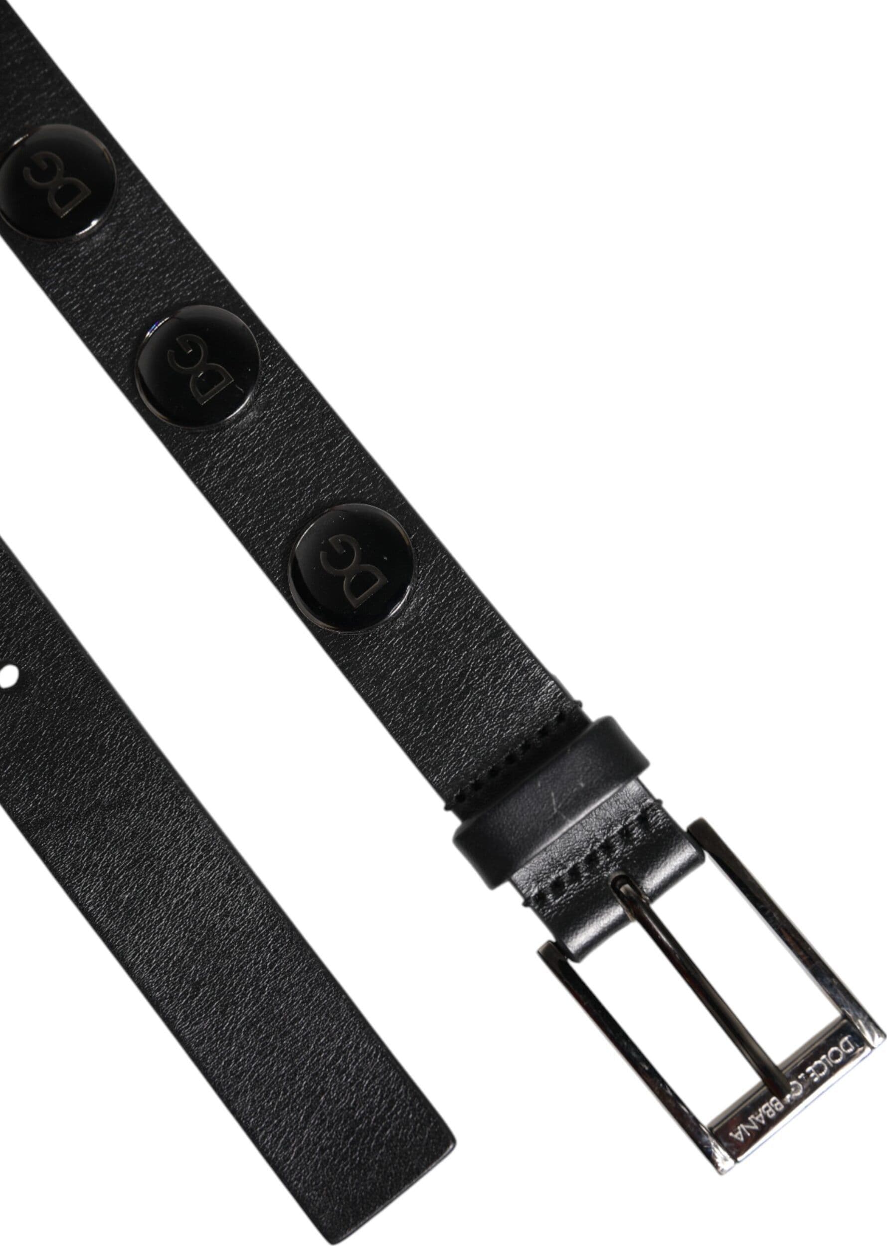 Dolce & Gabbana Black Luxury Leather DG Studs Buckle Belt - 6