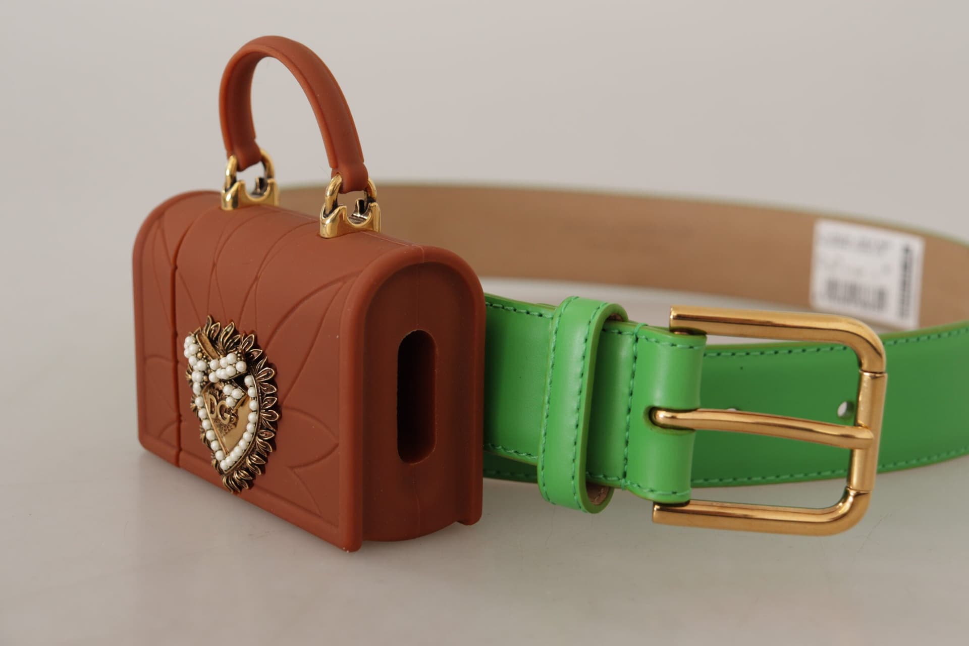 Dolce & Gabbana Green Leather Devotion Heart Micro Bag Headphones Belt - 2