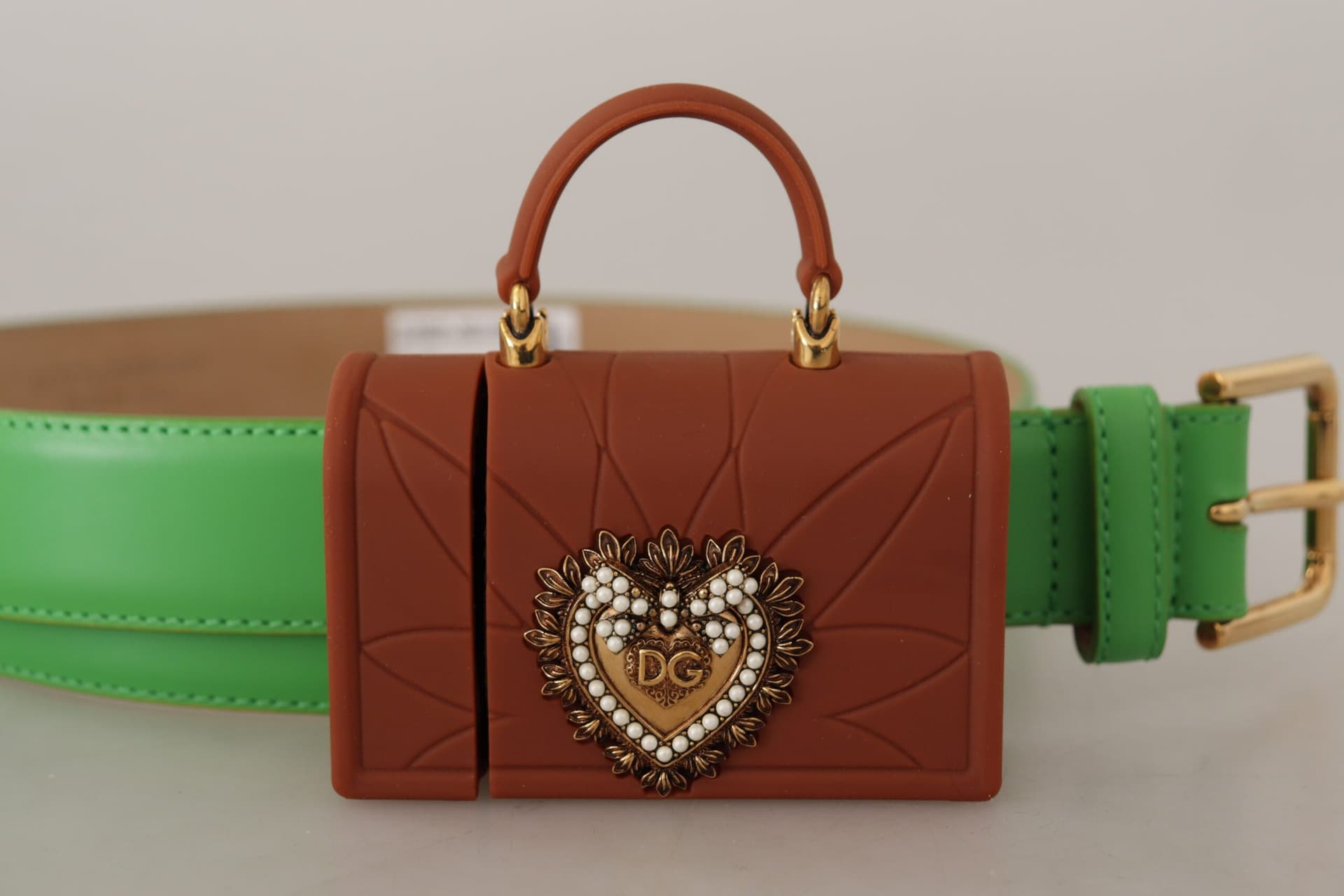 Dolce & Gabbana Green Leather Devotion Heart Micro Bag Headphones Belt - 3