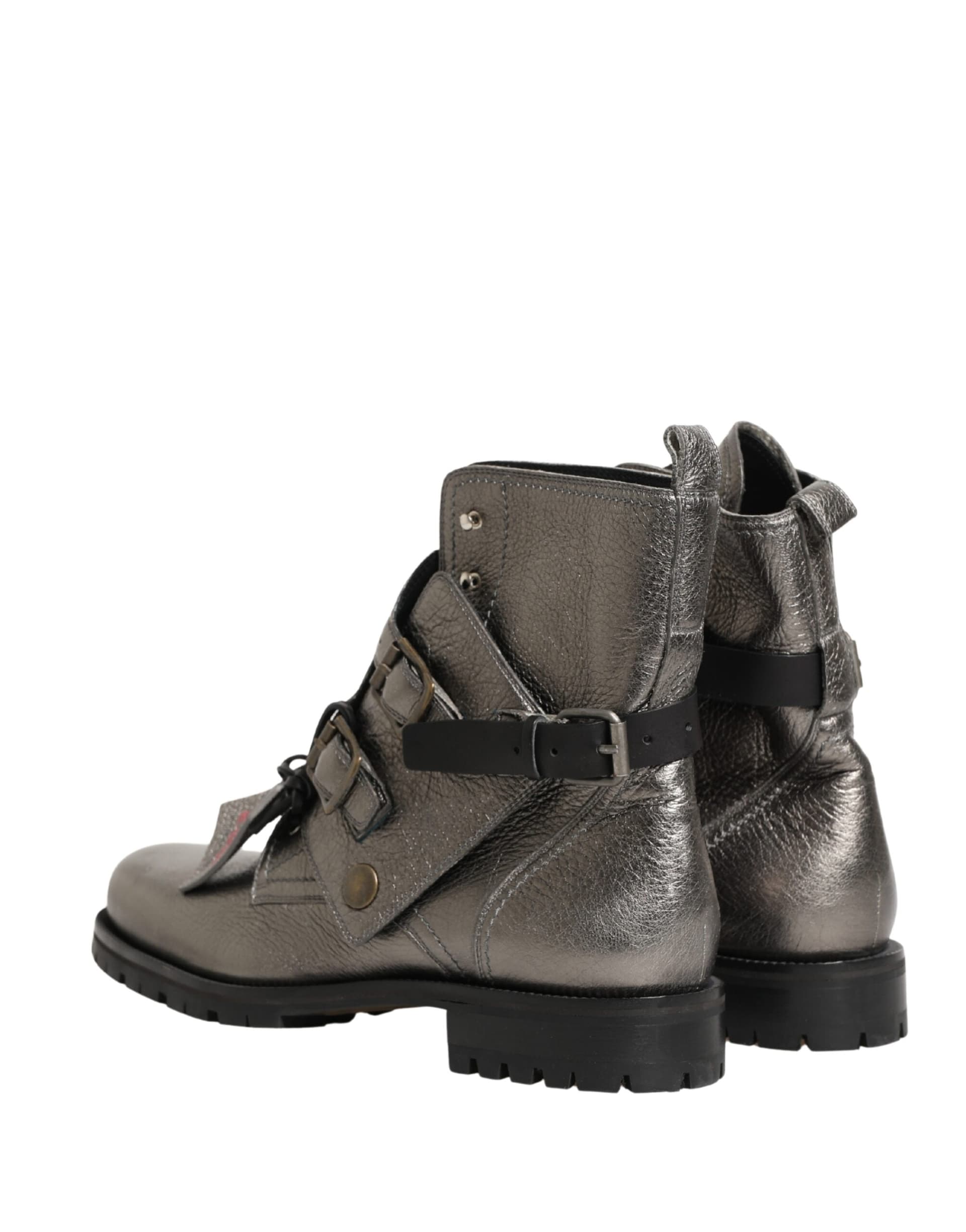 Dolce & Gabbana Metallic Silver Leather Buckle Ankle Boots Shoes - 4