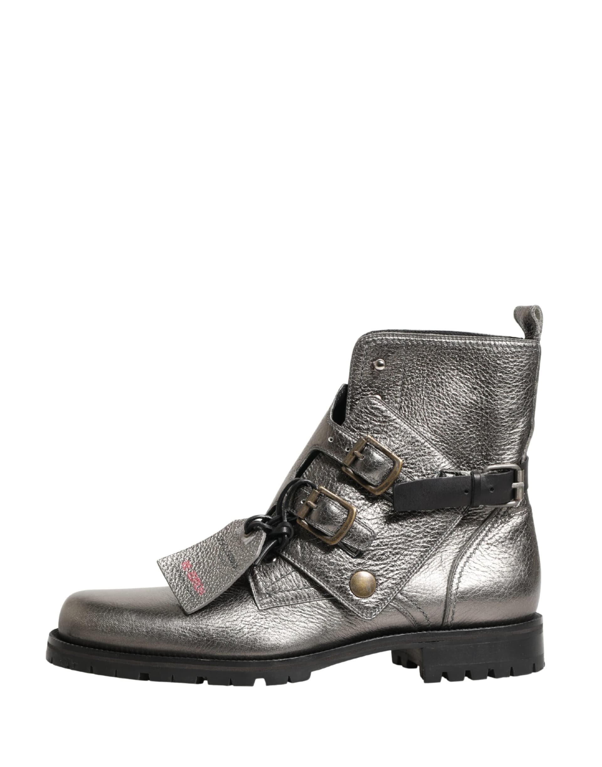 Dolce & Gabbana Metallic Silver Leather Buckle Ankle Boots Shoes - 6