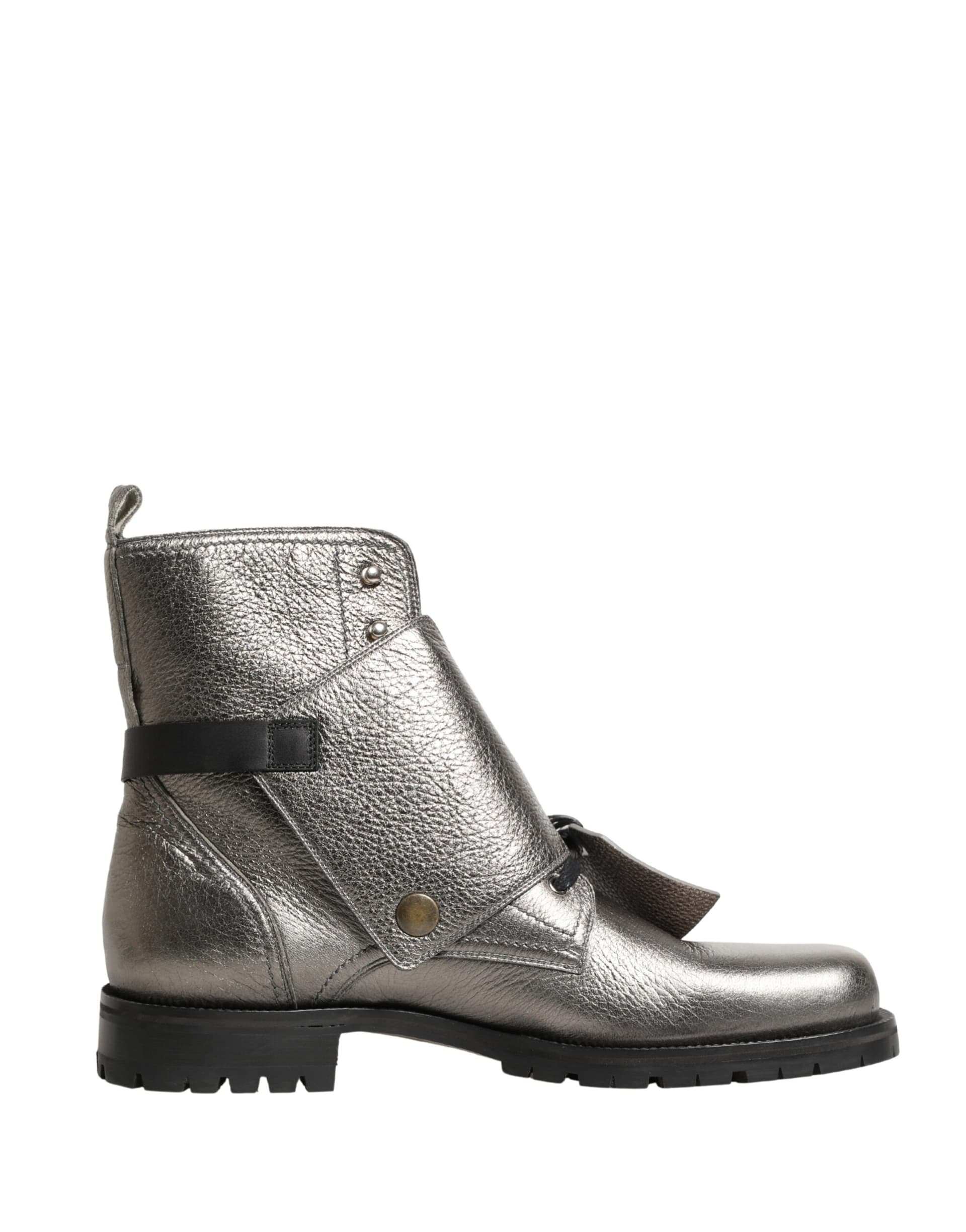 Dolce & Gabbana Metallic Silver Leather Buckle Ankle Boots Shoes - 7