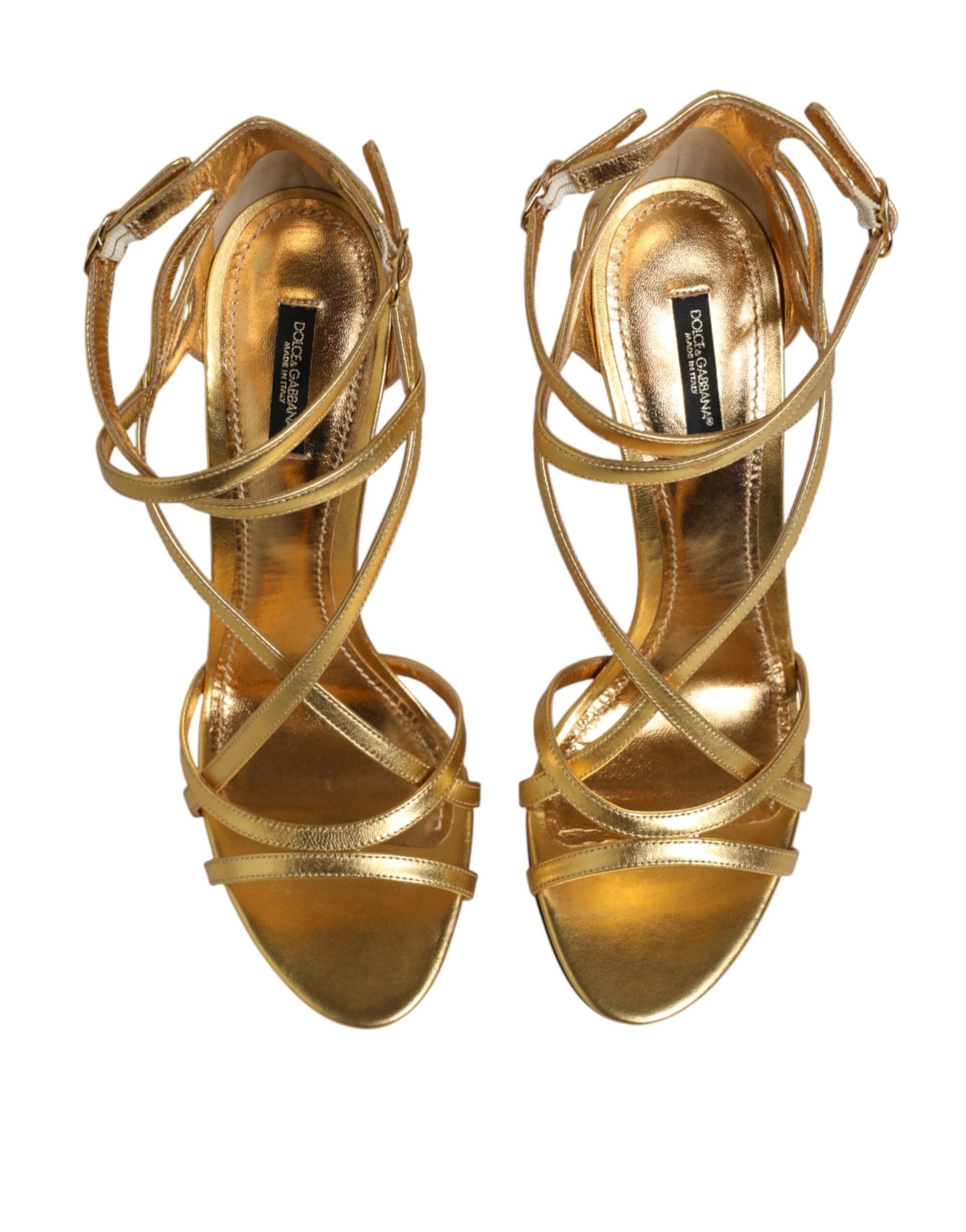 Dolce & Gabbana Gold Leather Keira Heels Sandals Shoes - 2