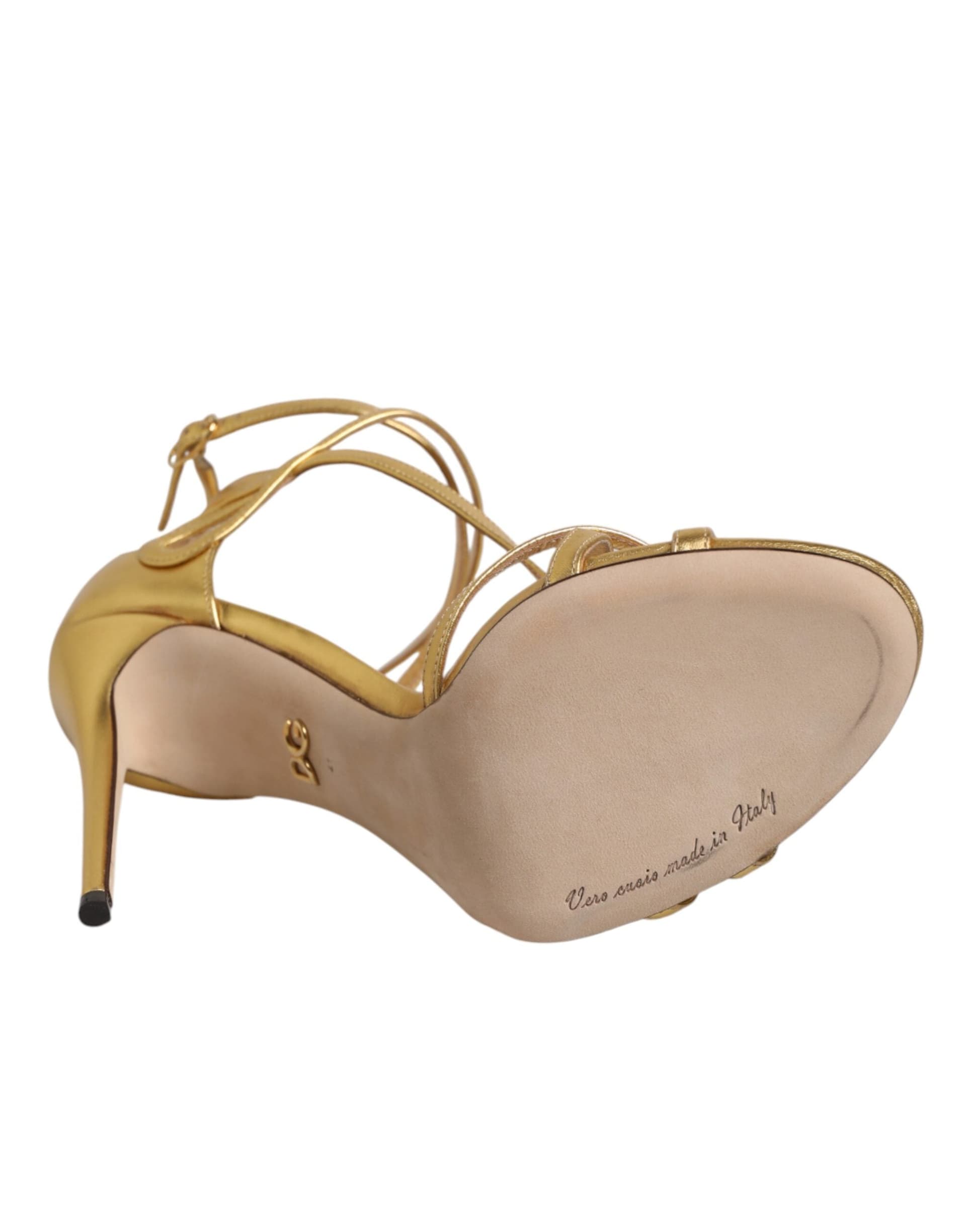 Dolce & Gabbana Gold Leather Keira Heels Sandals Shoes - 8