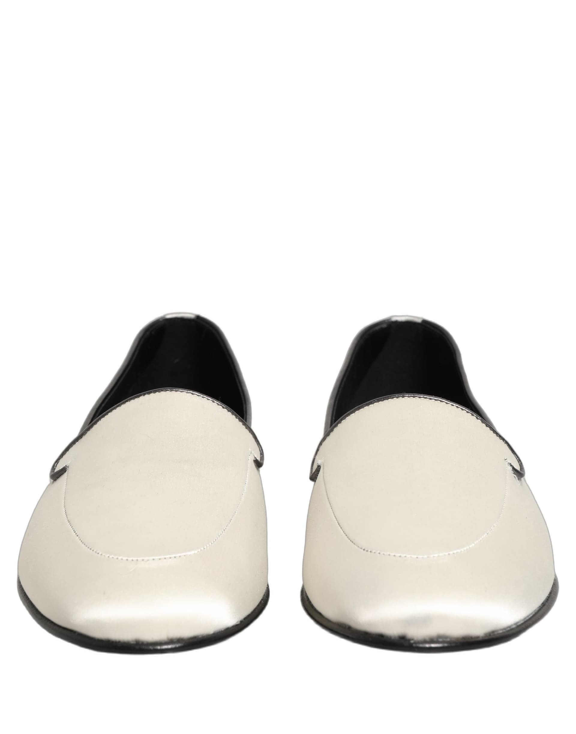 Dolce & Gabbana White Satin Logo Slip On Flats Loafers Shoes - 2