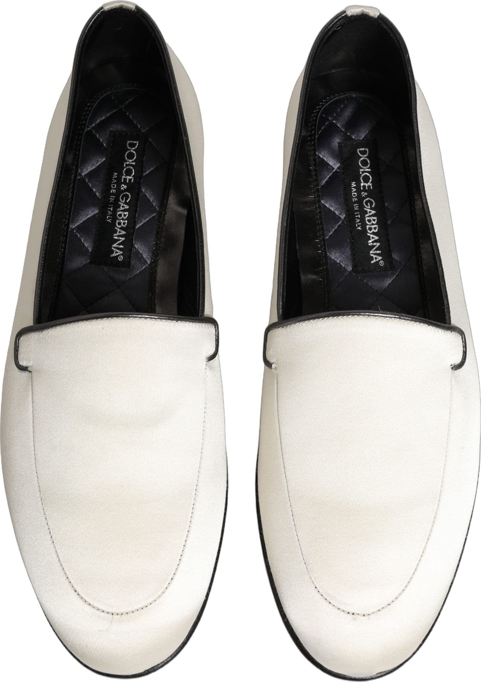 Dolce & Gabbana White Satin Logo Slip On Flats Loafers Shoes - 3