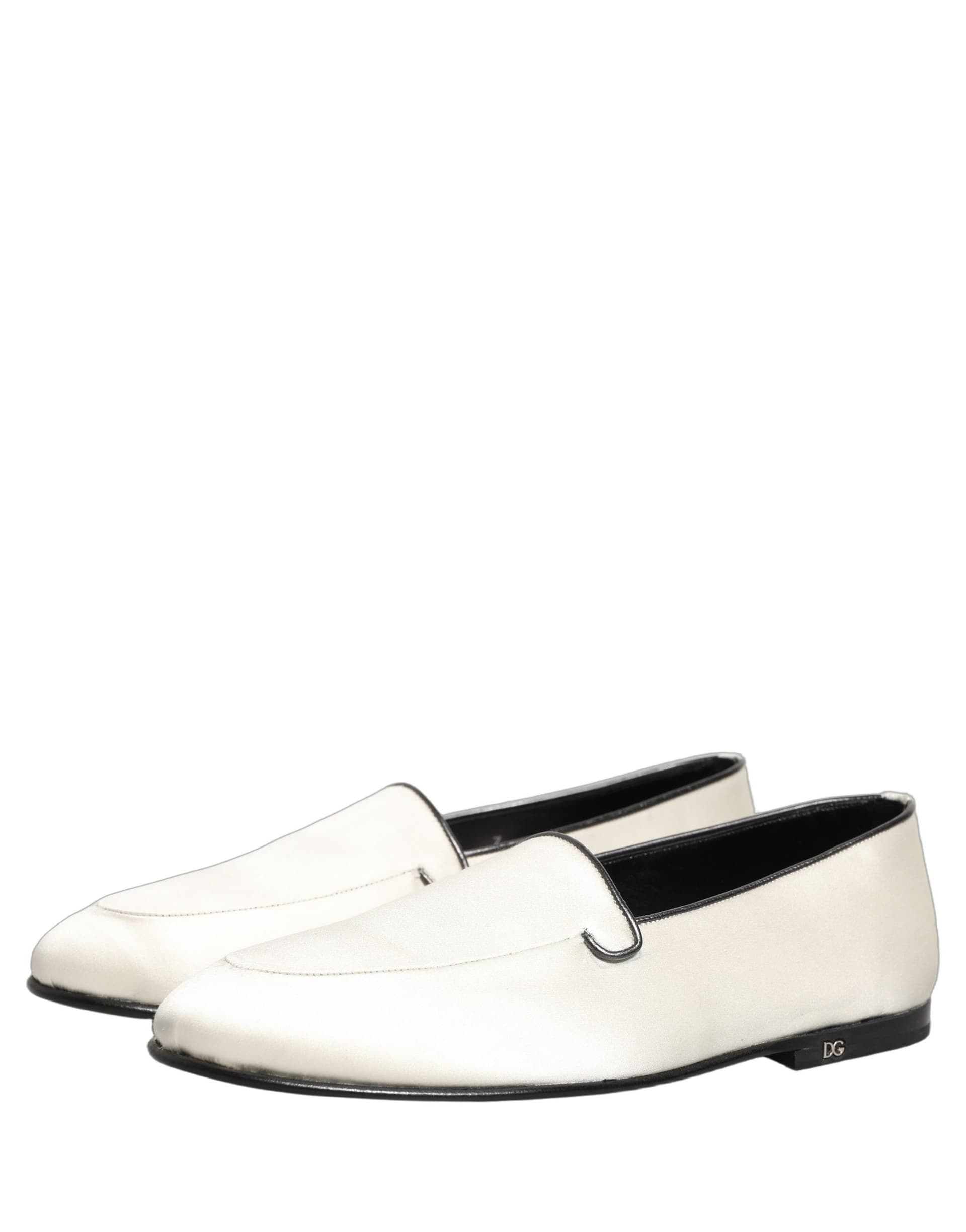Dolce & Gabbana White Satin Logo Slip On Flats Loafers Shoes - 4