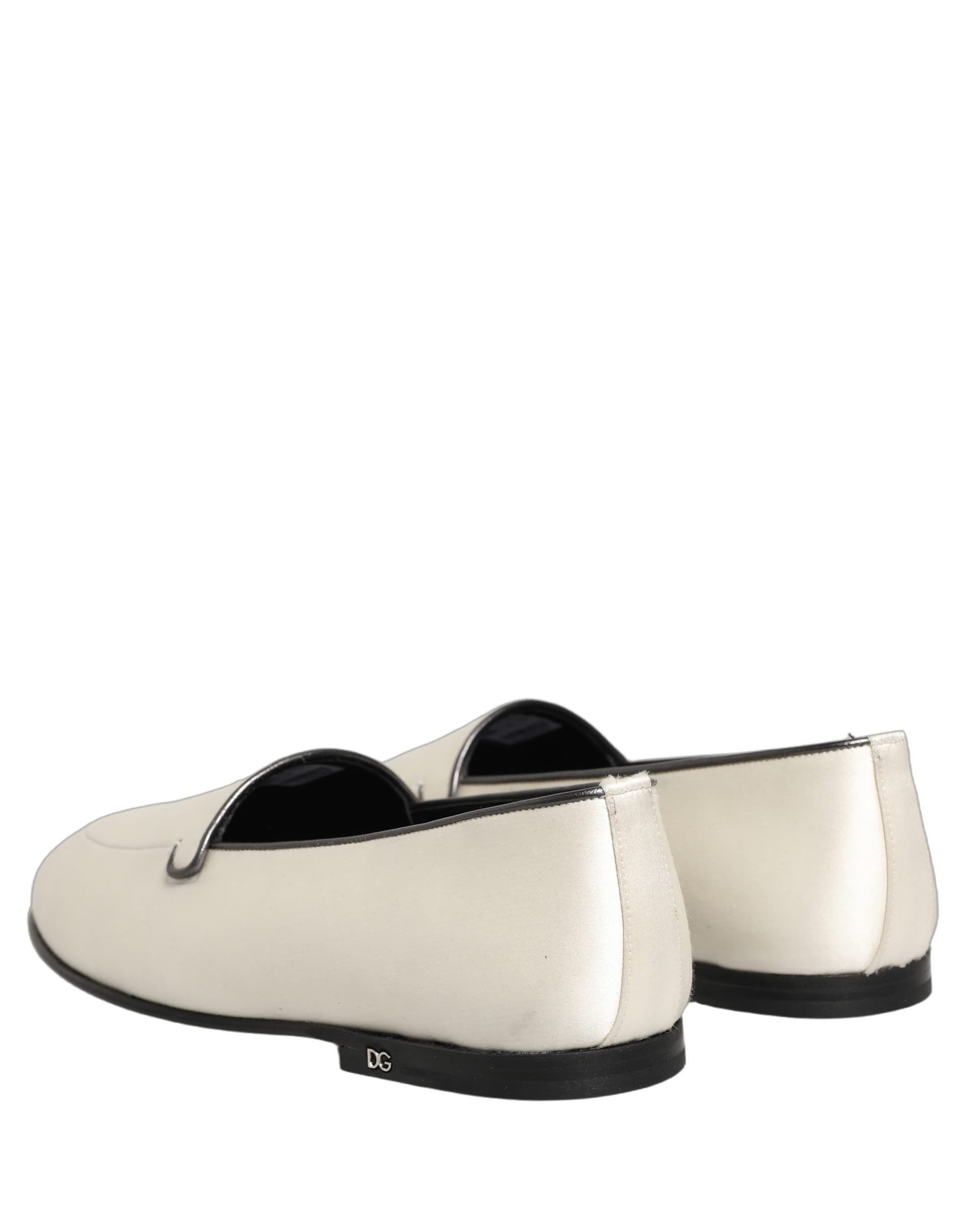 Dolce & Gabbana White Satin Logo Slip On Flats Loafers Shoes - 5