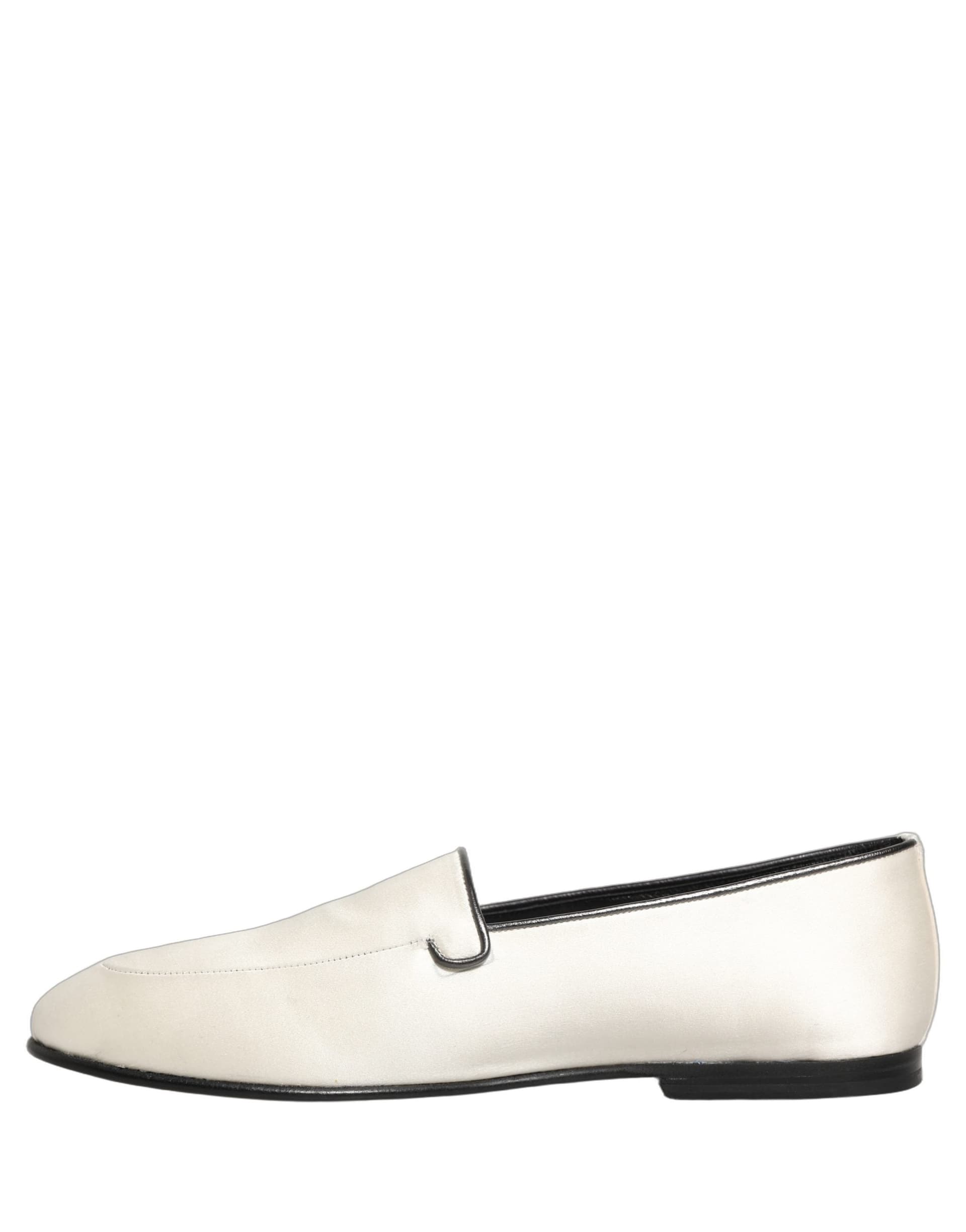 Dolce & Gabbana White Satin Logo Slip On Flats Loafers Shoes - 6