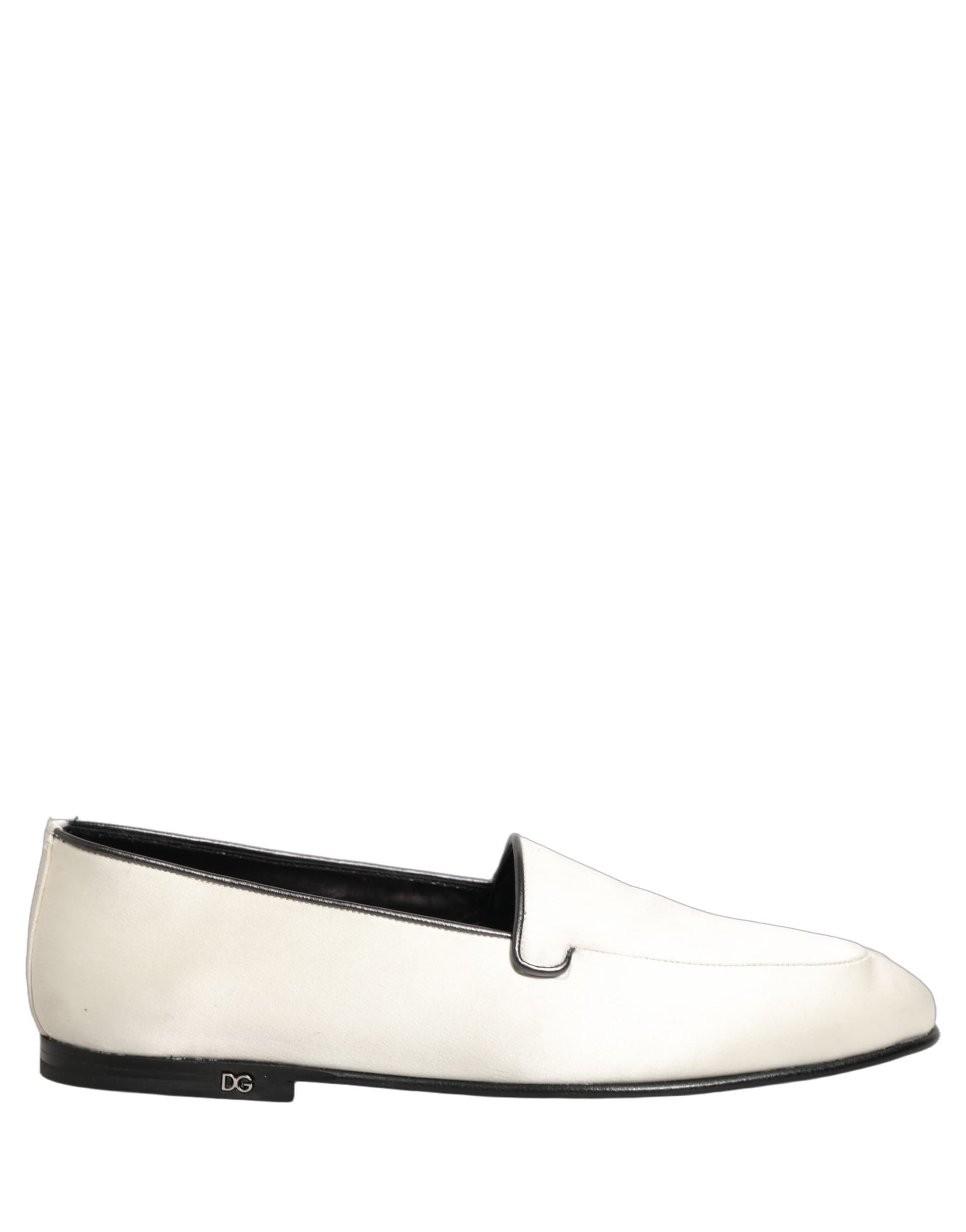 Dolce & Gabbana White Satin Logo Slip On Flats Loafers Shoes - 8