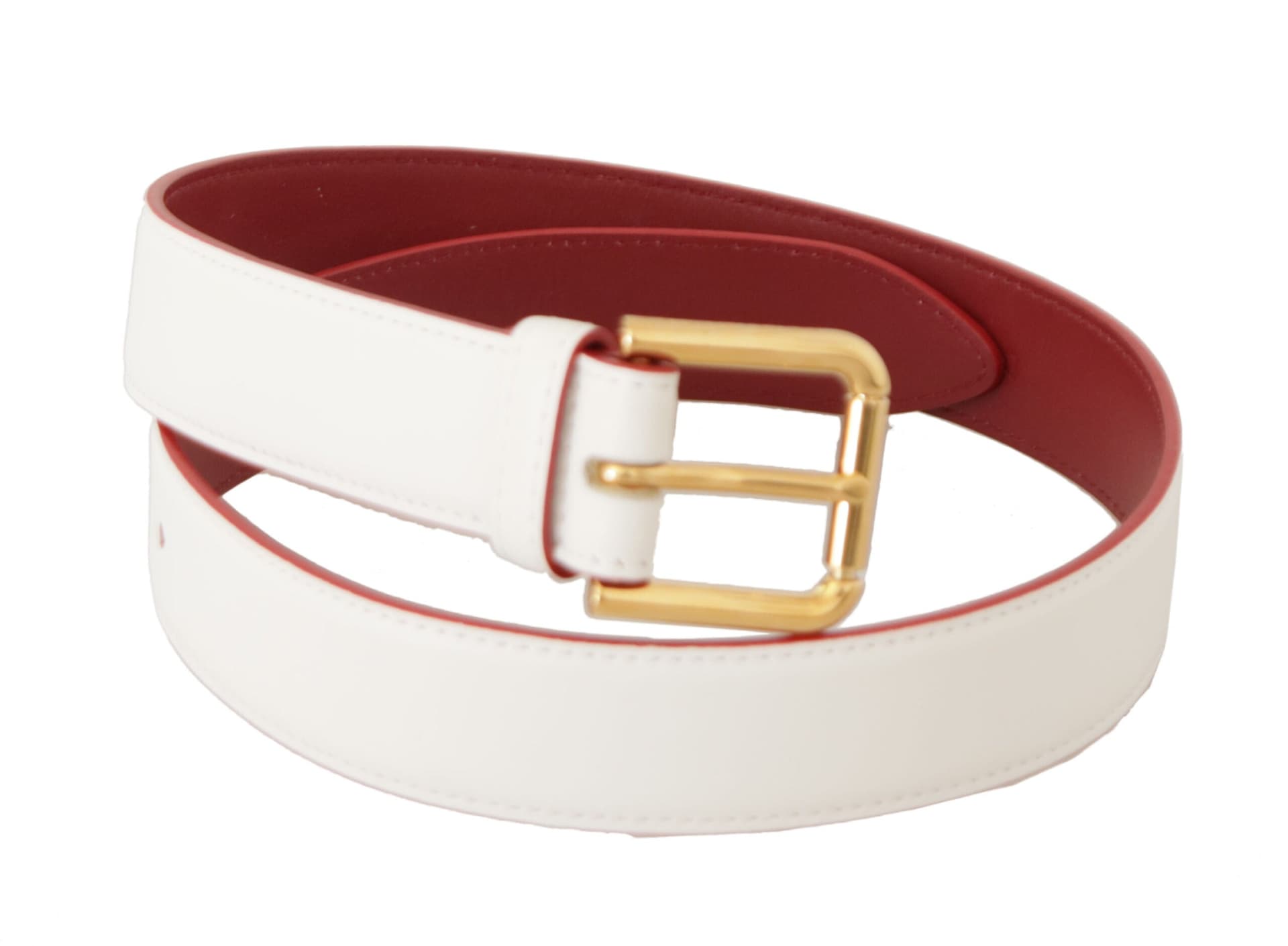 Dolce & Gabbana White Calf Leather Two-Toned Gold Metal Buckle Belt - 2