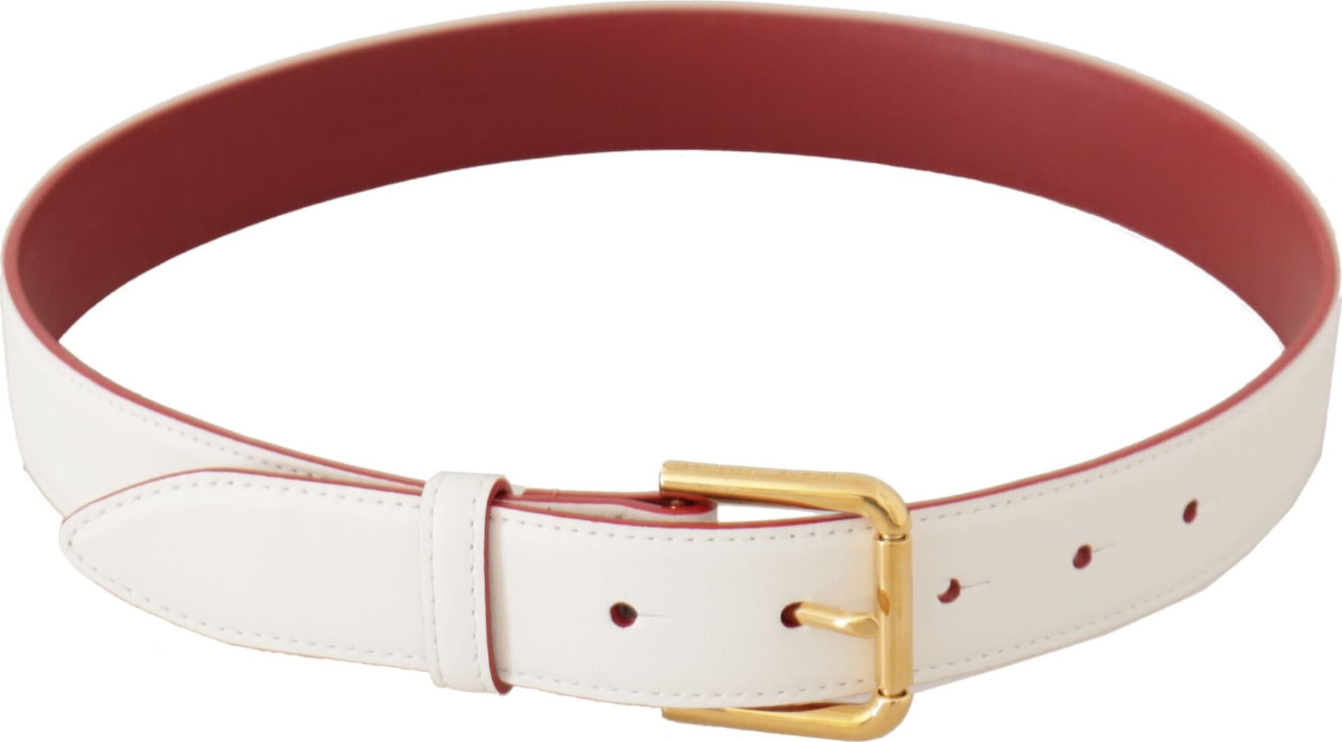Dolce & Gabbana White Calf Leather Two-Toned Gold Metal Buckle Belt - 3
