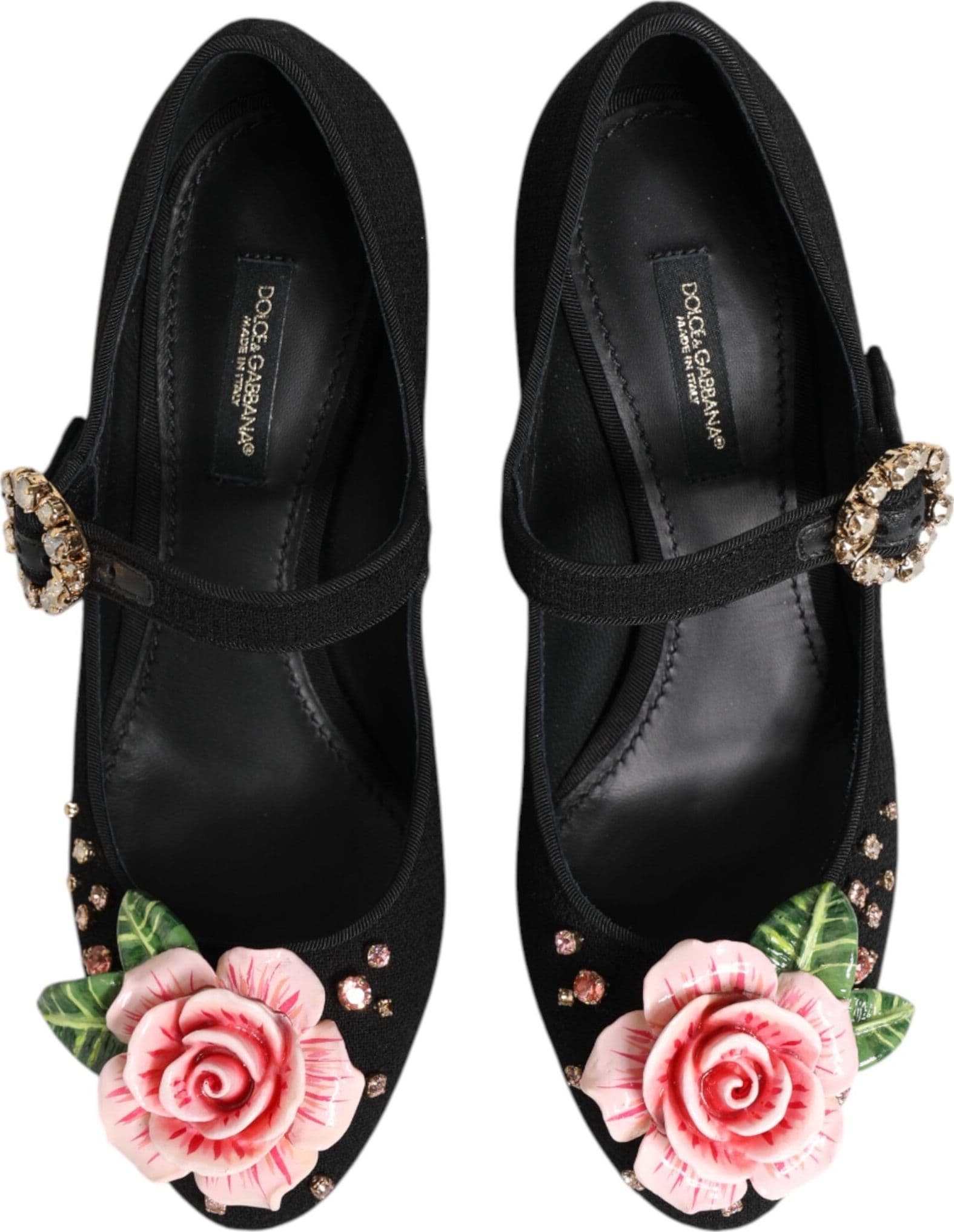 Dolce & Gabbana Black Flower Crystal Embellished Mary Jane Shoes - 2