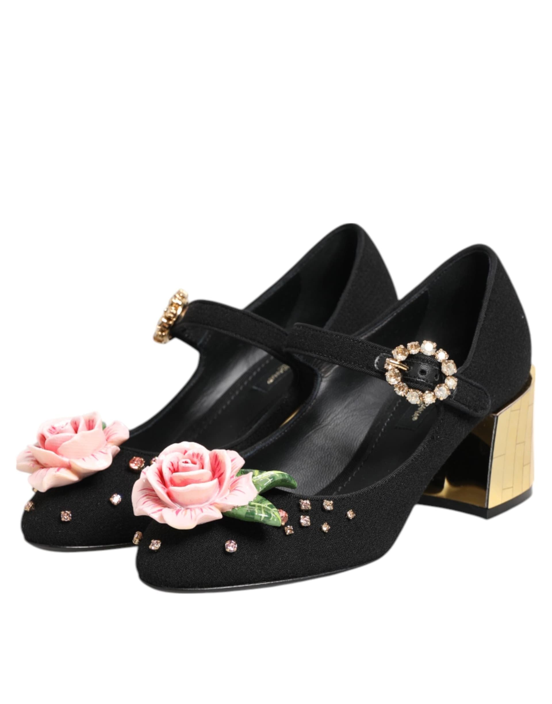 Dolce & Gabbana Black Flower Crystal Embellished Mary Jane Shoes - 3