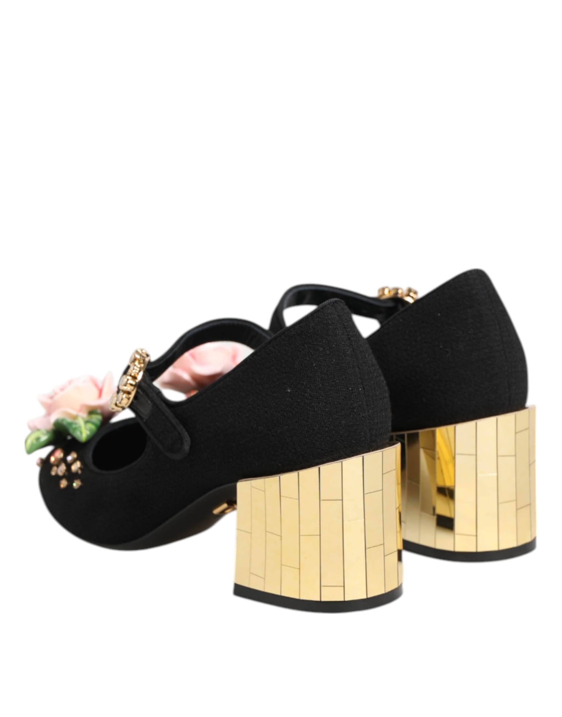 Dolce & Gabbana Black Flower Crystal Embellished Mary Jane Shoes - 4