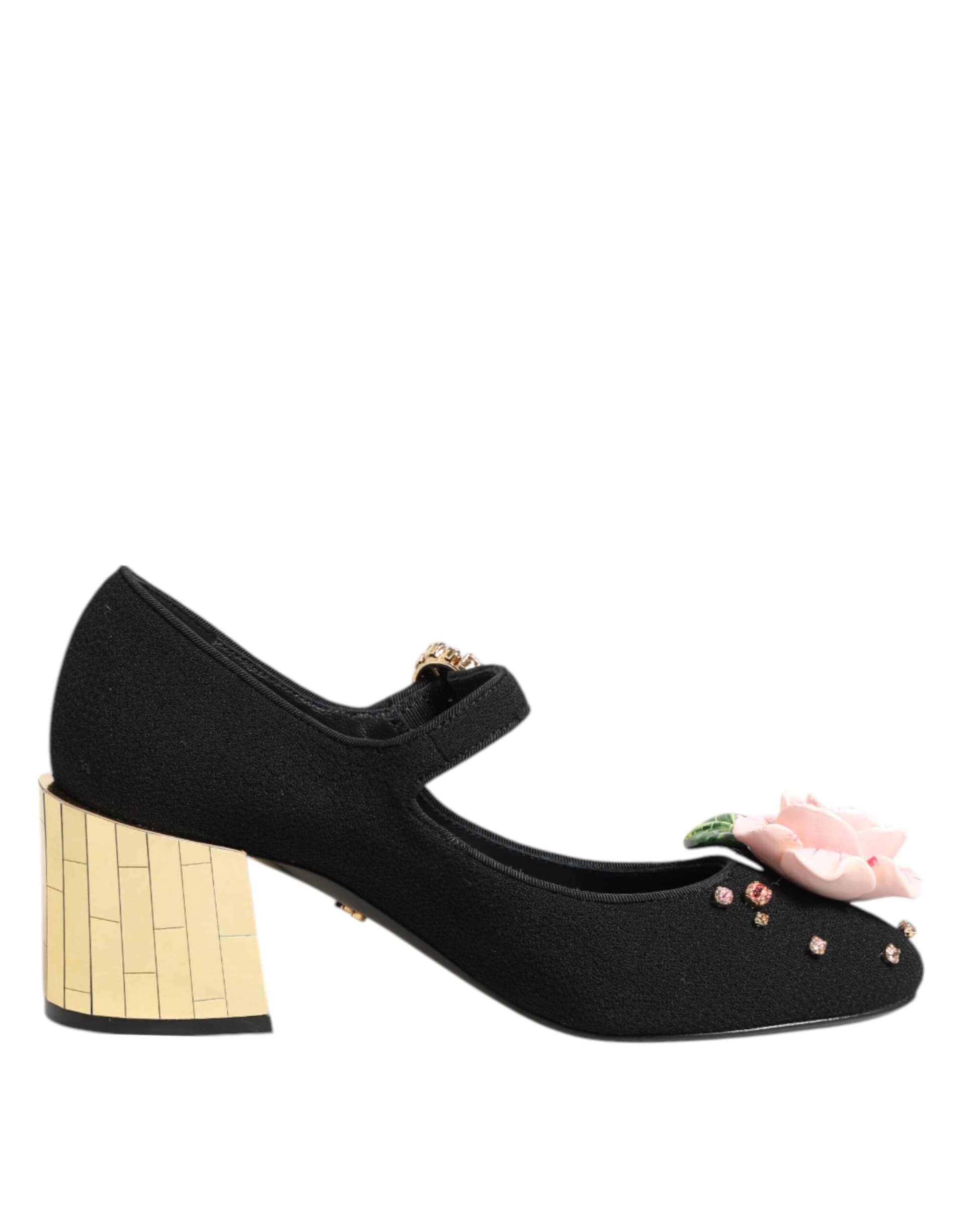 Dolce & Gabbana Black Flower Crystal Embellished Mary Jane Shoes - 7