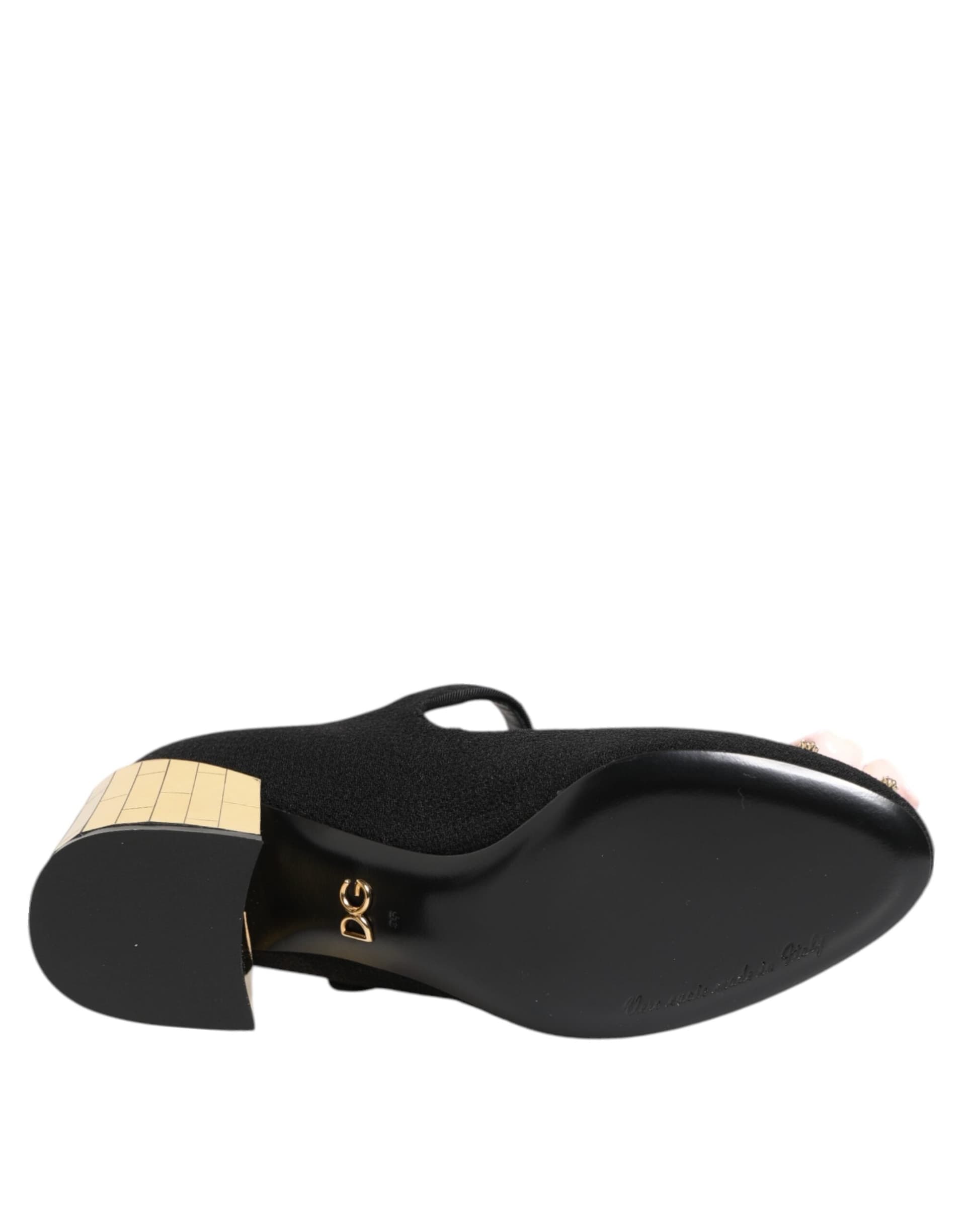 Dolce & Gabbana Black Flower Crystal Embellished Mary Jane Shoes - 8