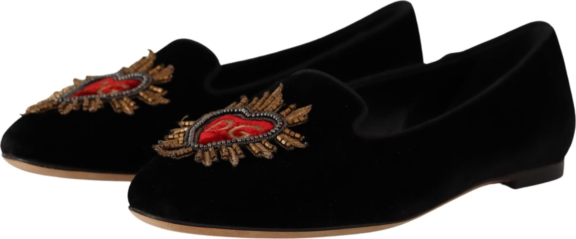Dolce & Gabbana Black DG Sacred Heart Patch Slip On Flat Shoes - 2