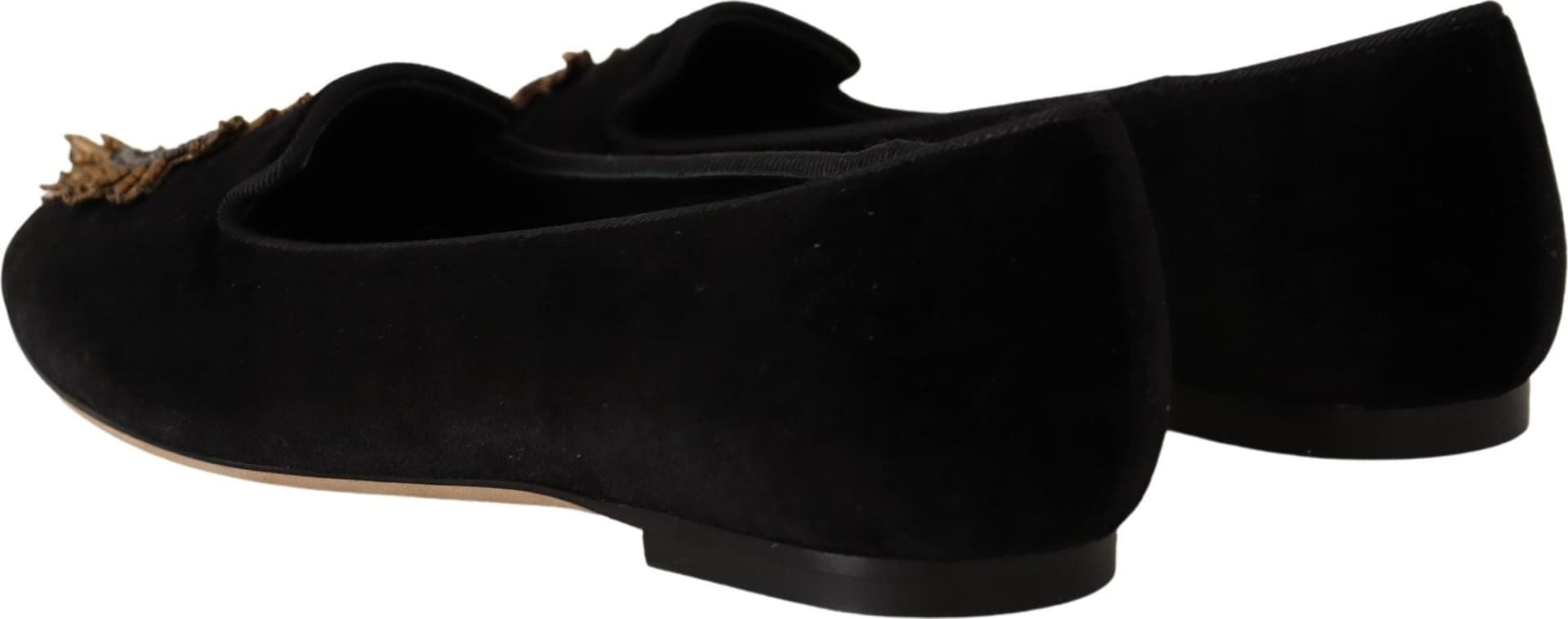 Dolce & Gabbana Black DG Sacred Heart Patch Slip On Flat Shoes - 3