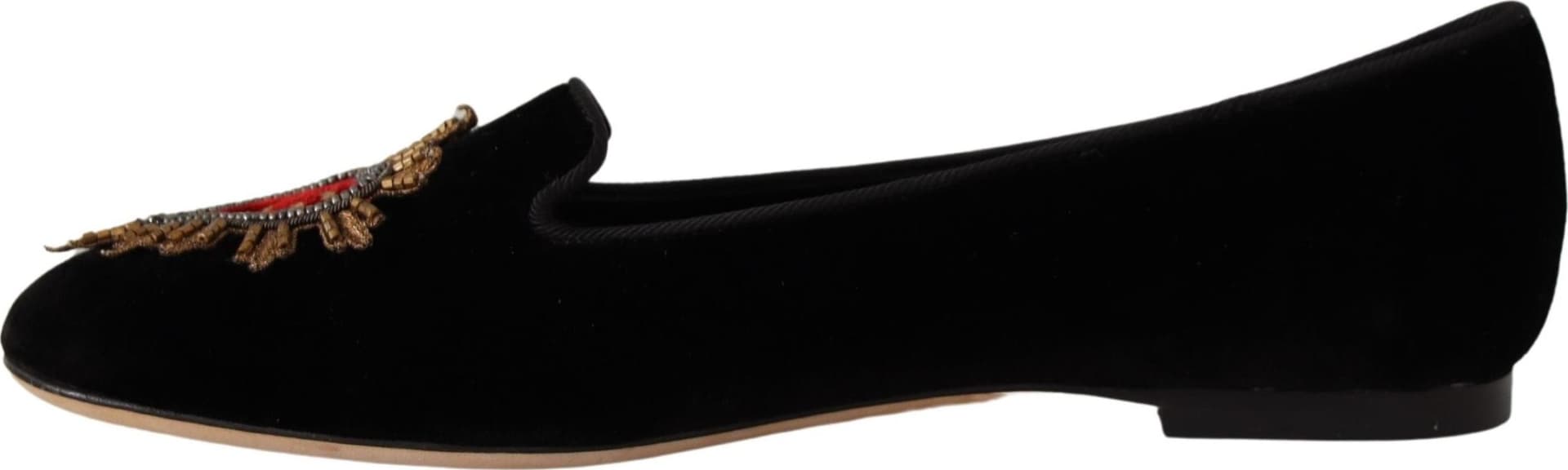 Dolce & Gabbana Black DG Sacred Heart Patch Slip On Flat Shoes - 4