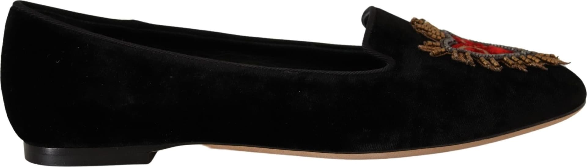 Dolce & Gabbana Black DG Sacred Heart Patch Slip On Flat Shoes - 5