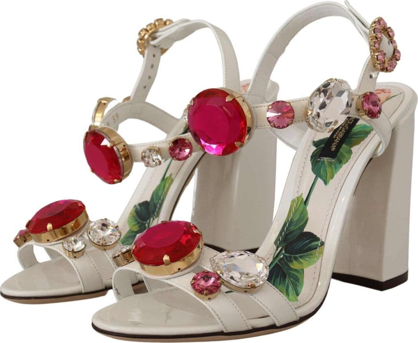 Dolce & Gabbana White Leather Crystal Keira Heels Sandals Shoes - 2
