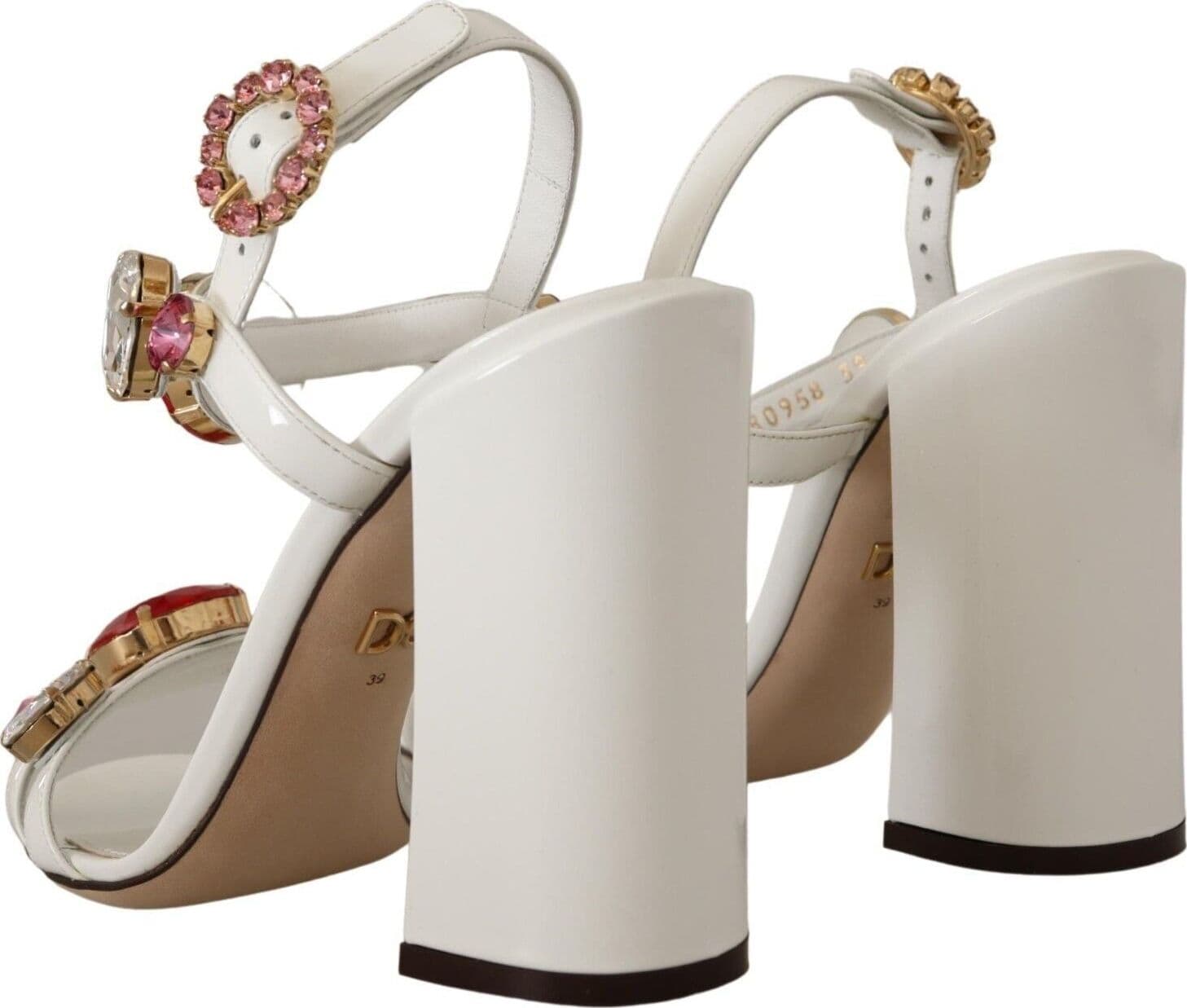 Dolce & Gabbana White Leather Crystal Keira Heels Sandals Shoes - 4