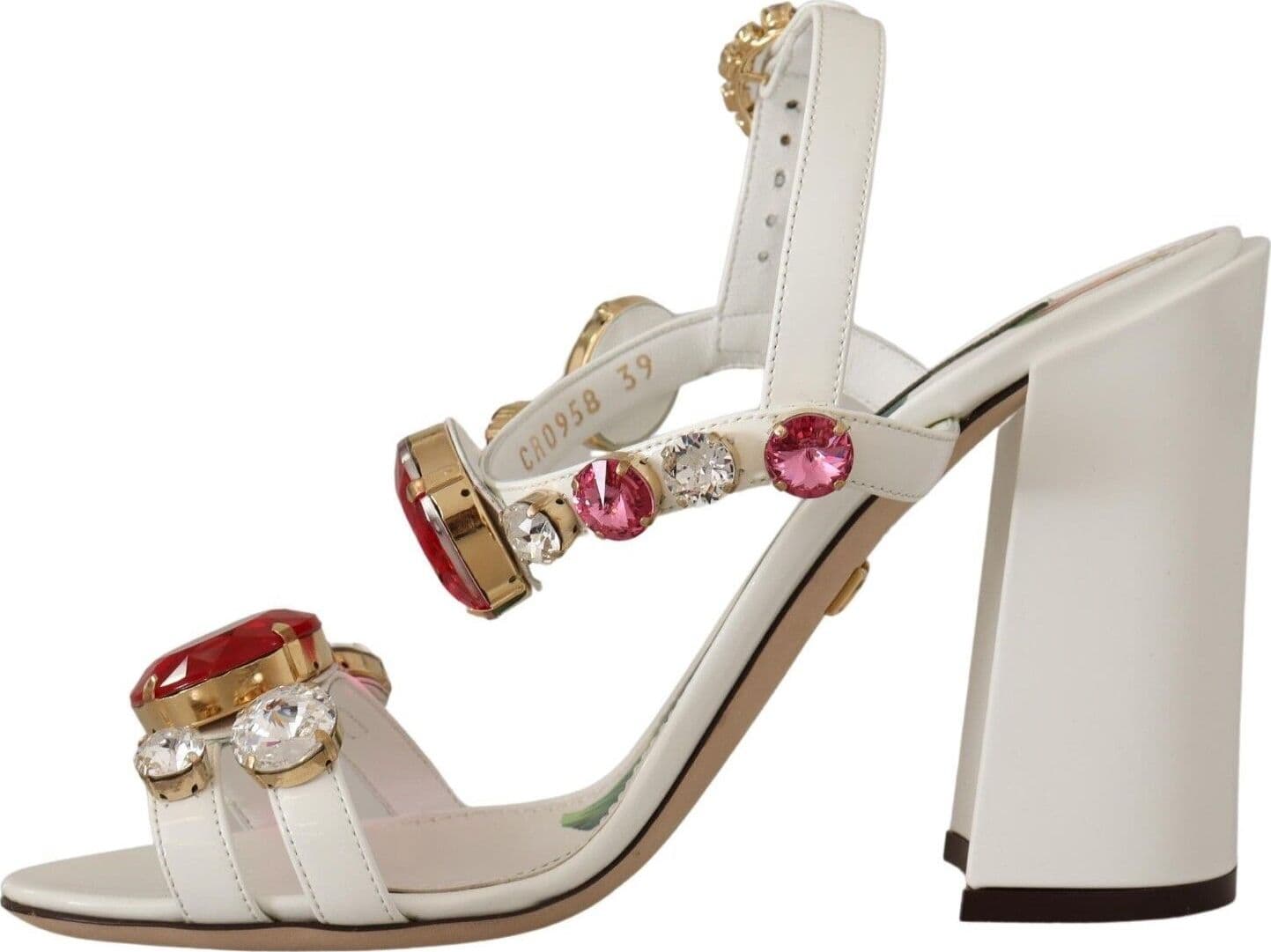 Dolce & Gabbana White Leather Crystal Keira Heels Sandals Shoes - 5