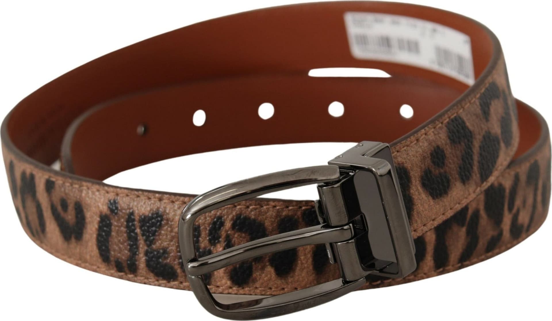 Dolce & Gabbana Brown Leopard Embossed Leather Buckle Belt - 2