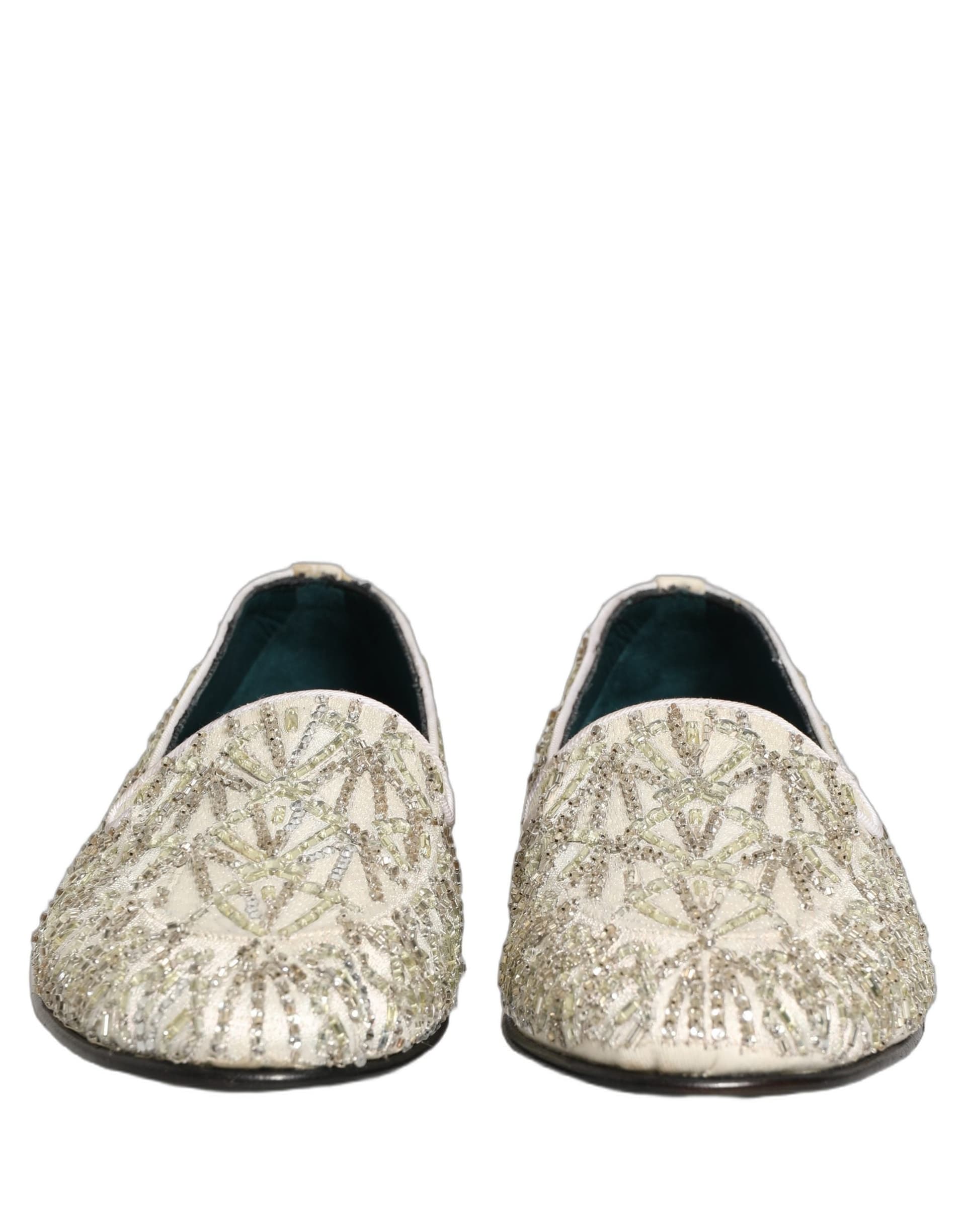 Dolce & Gabbana White Velvet Embroidered Dress Loafers Shoes - 2
