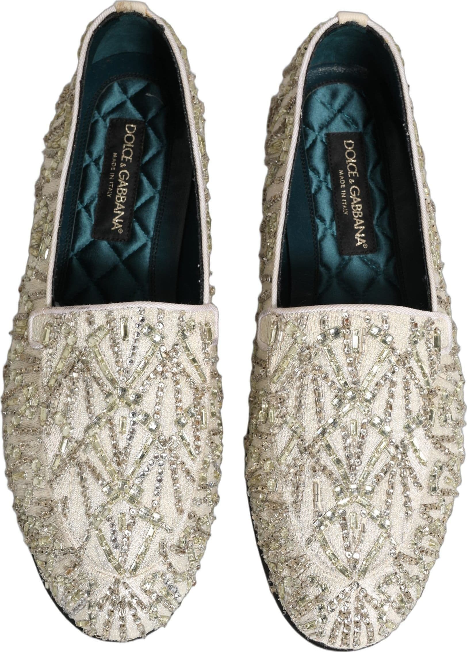 Dolce & Gabbana White Velvet Embroidered Dress Loafers Shoes - 3