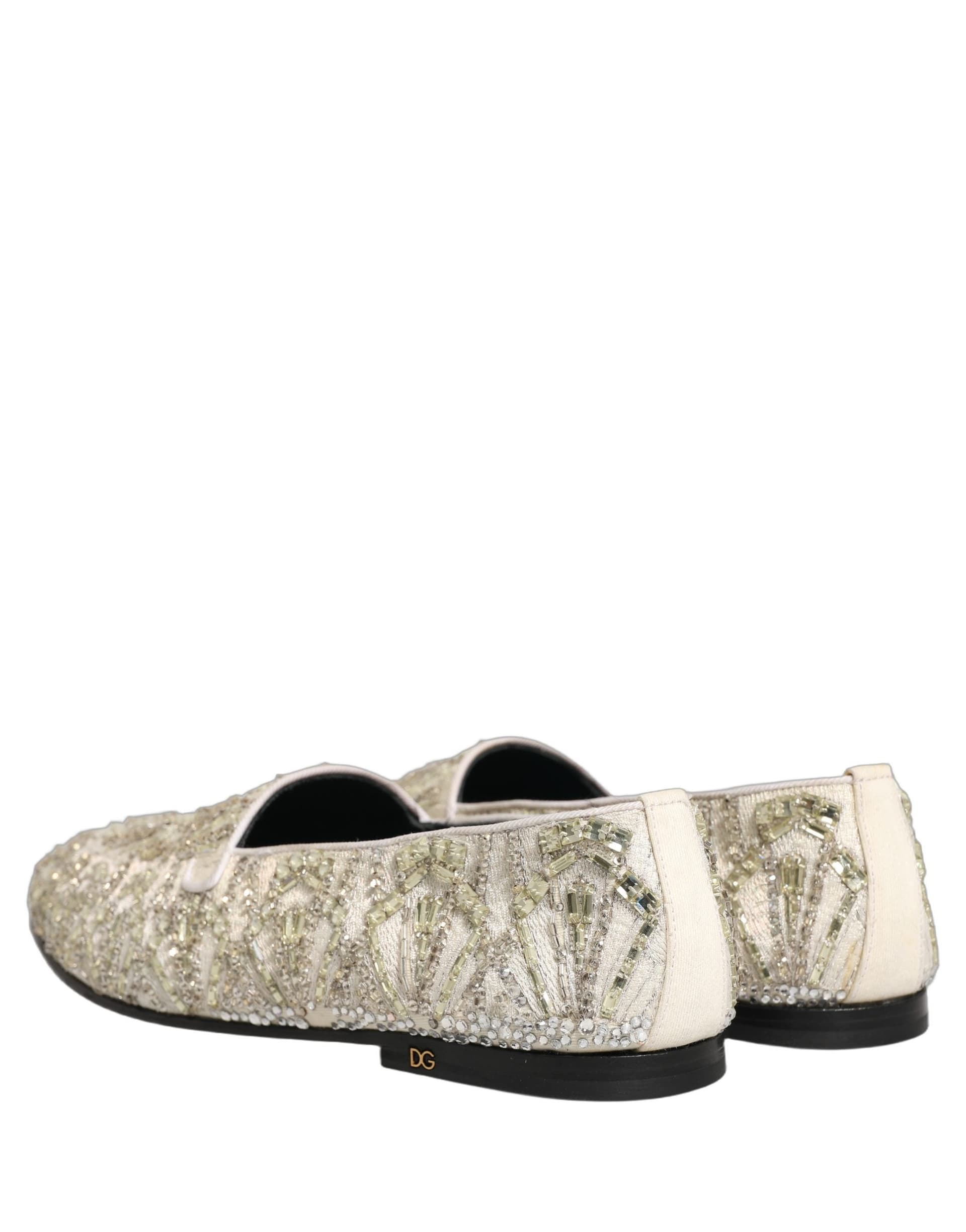 Dolce & Gabbana White Velvet Embroidered Dress Loafers Shoes - 5
