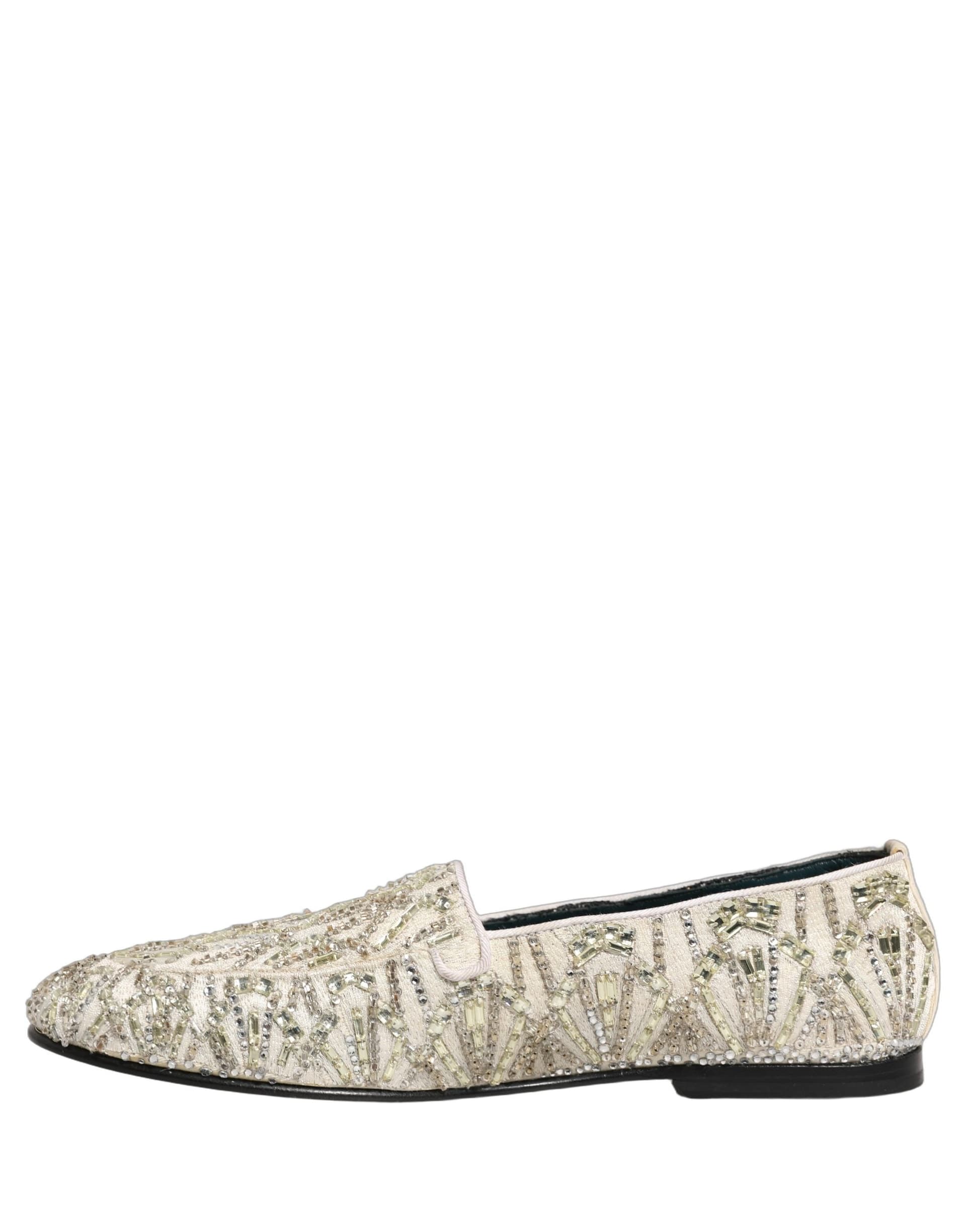 Dolce & Gabbana White Velvet Embroidered Dress Loafers Shoes - 6