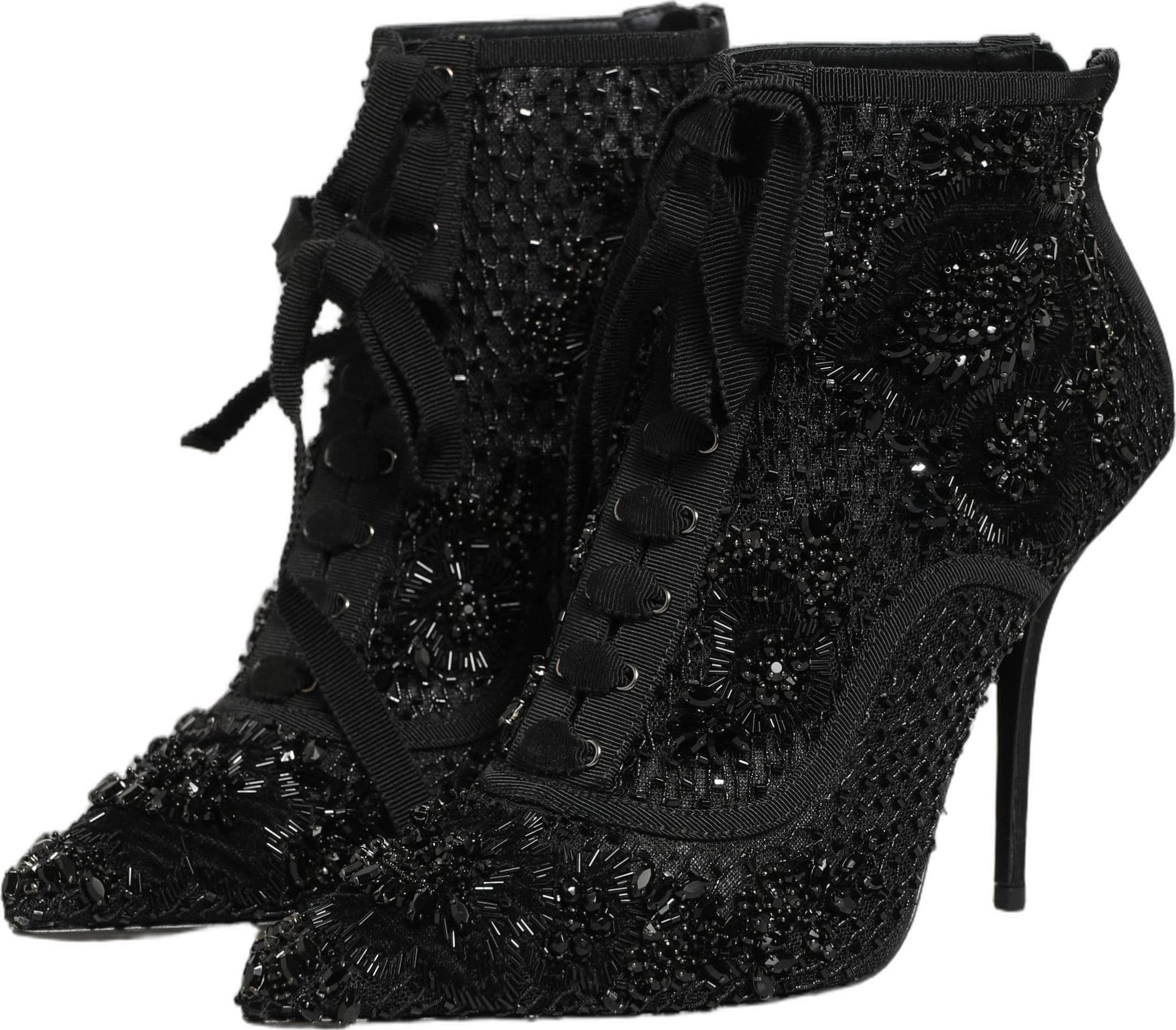 Dolce & Gabbana Black Embellished Mesh Ankle Boots Shoes - 2