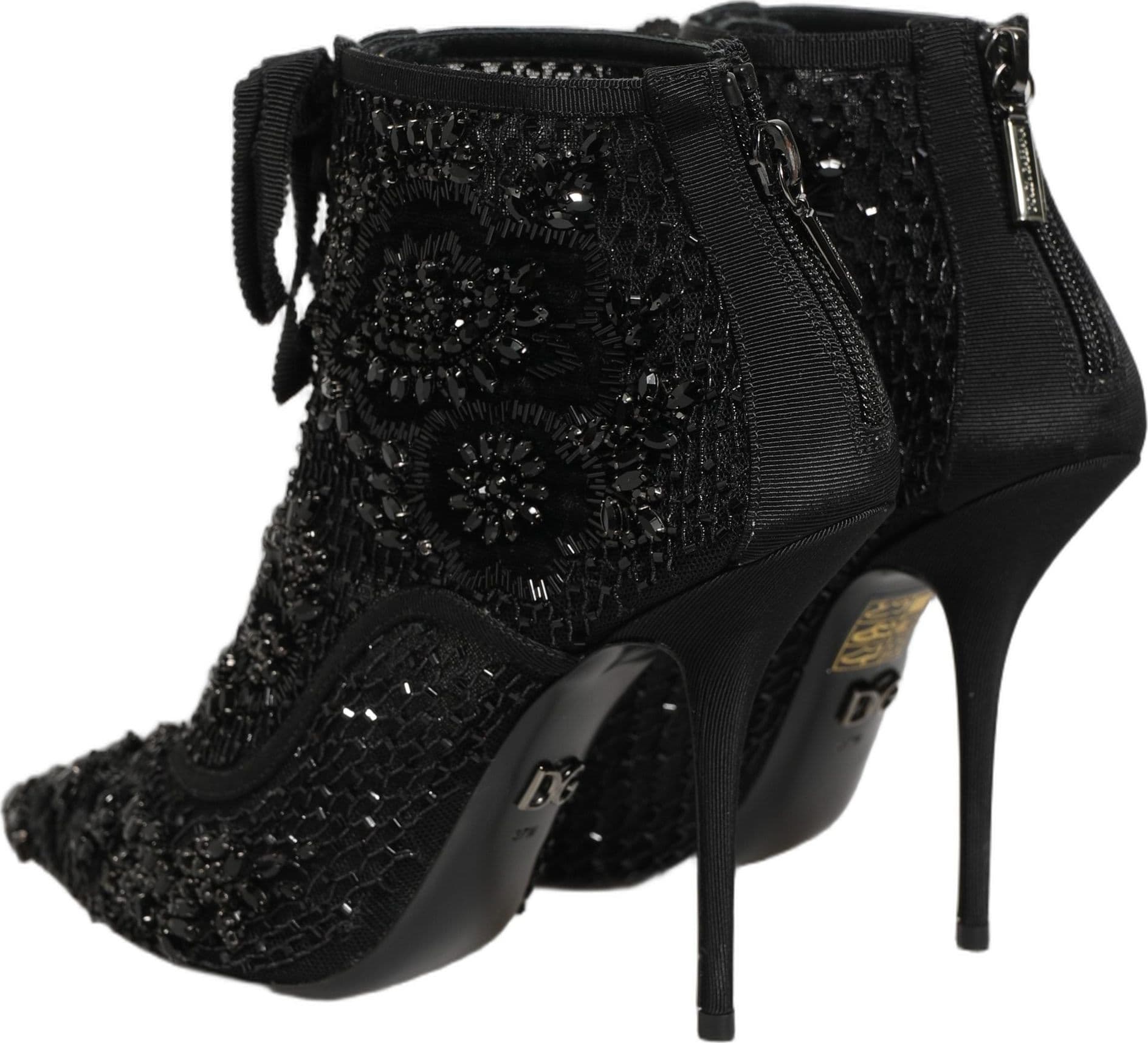 Dolce & Gabbana Black Embellished Mesh Ankle Boots Shoes - 3