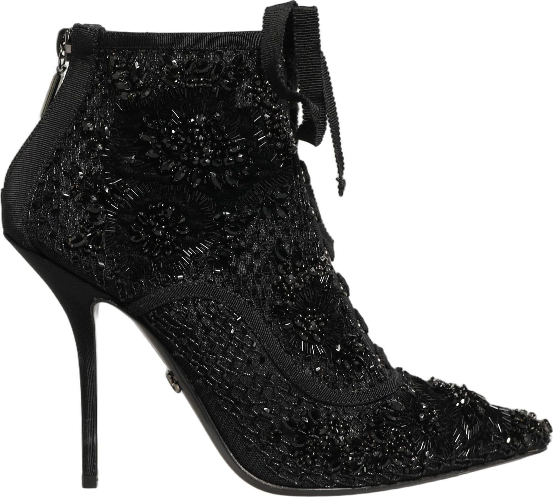 Dolce & Gabbana Black Embellished Mesh Ankle Boots Shoes - 6